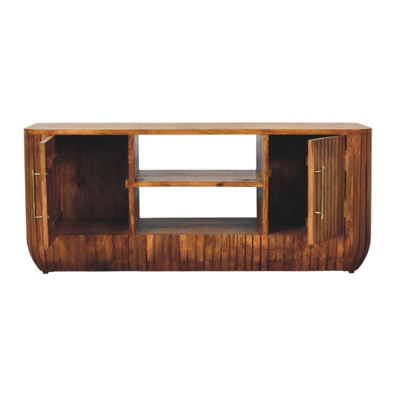 Alt View 5. Artisan Furniture - Artisan Furniture Solid Wood Fluted Media Console with Shelves - Brown.