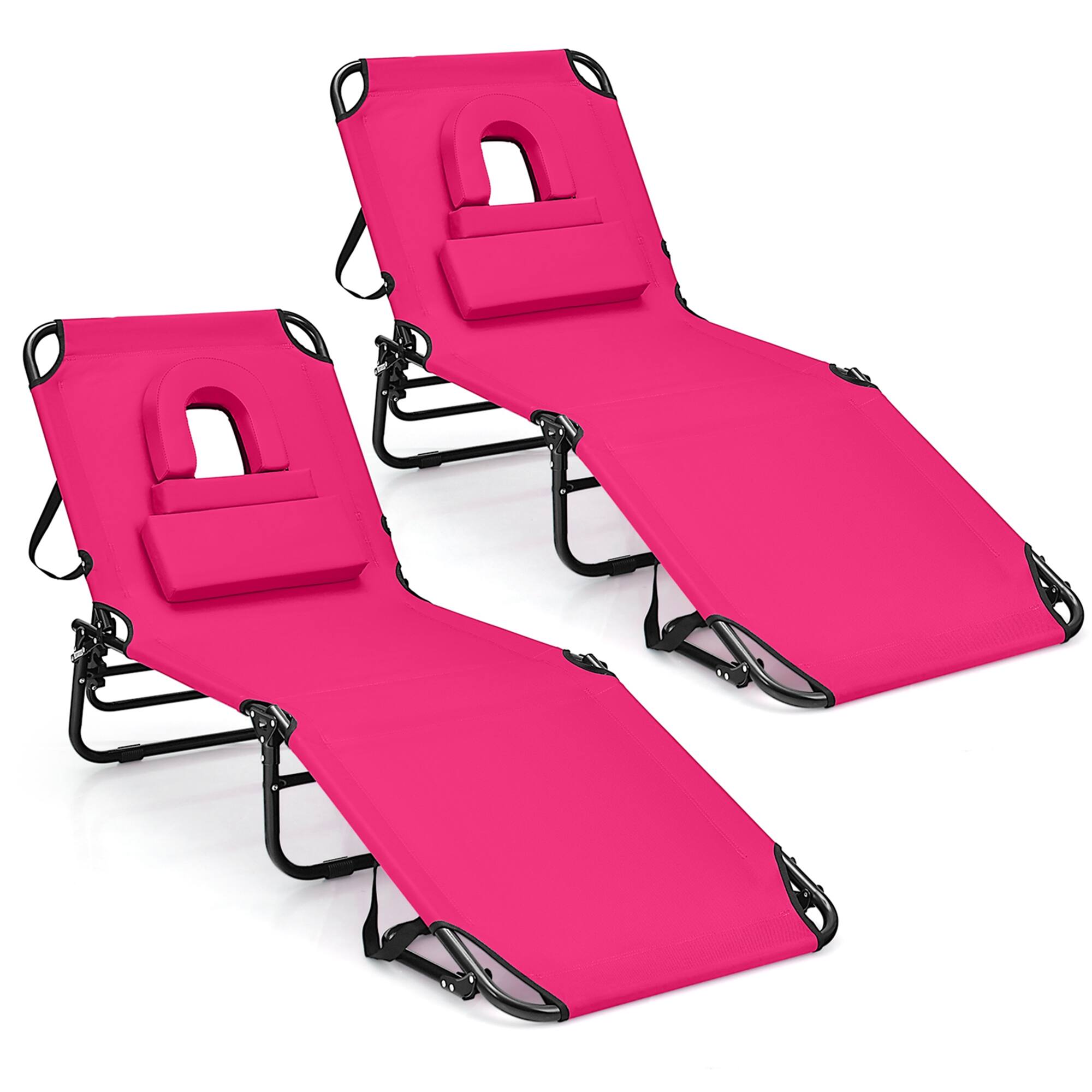 Costway - 2 PCS Beach Chaise Lounge Chair with Face Hole Pillows & Adjustable Backrest - Pink price history on PriceWatchPro