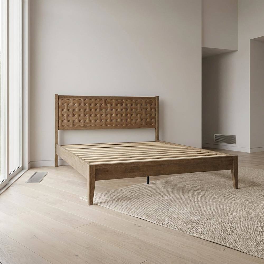 Alt View 4. FurniFact - Solid Wood Platform Bed, Headboard & Footboard with Storage - Barnwood.