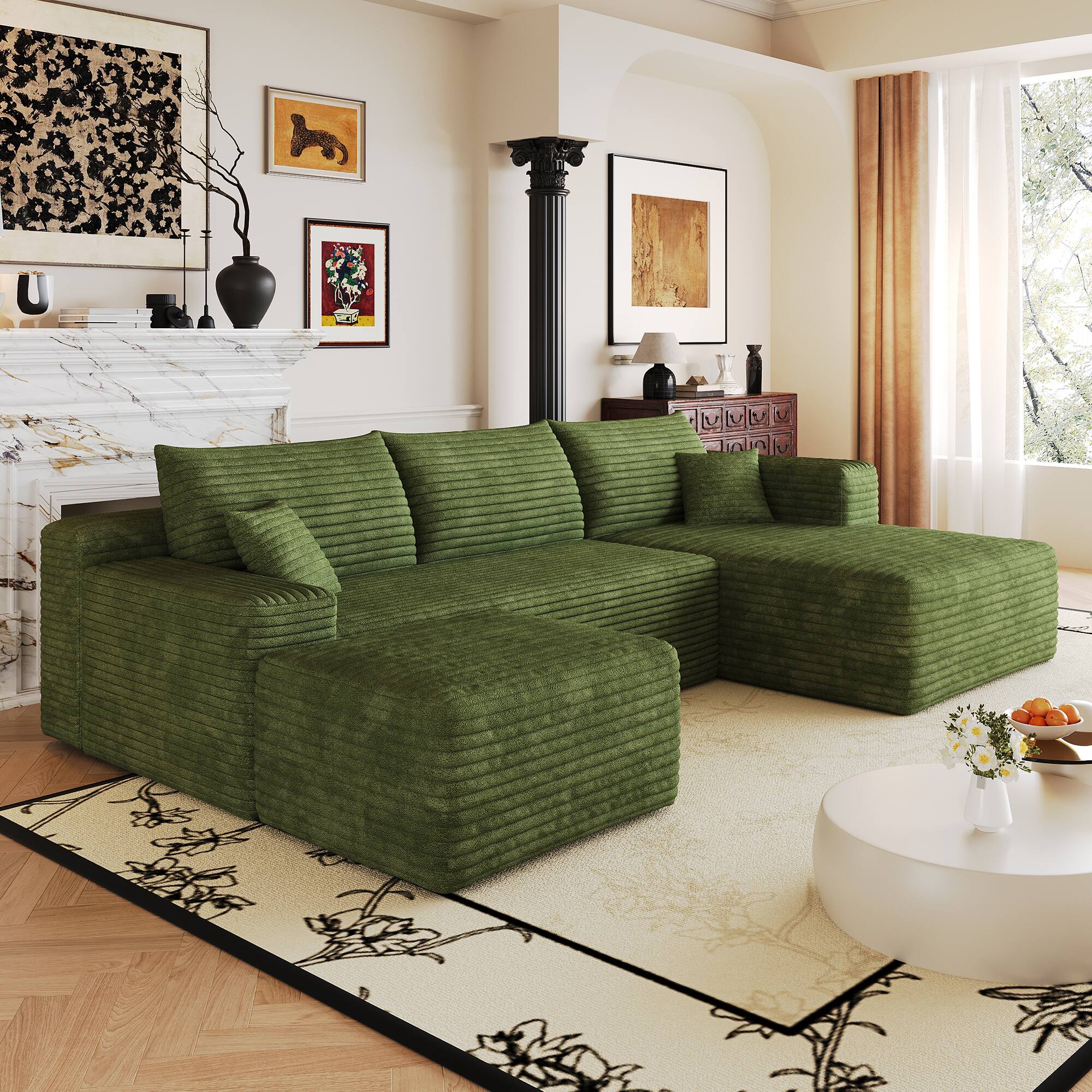 Alt View 2. Meqiodas - Modular Sectional Sofa, L Shaped Could Couch with Ottoman, Wide Deep Seat Comfy Couch for Living Room, Bedroom - Green.