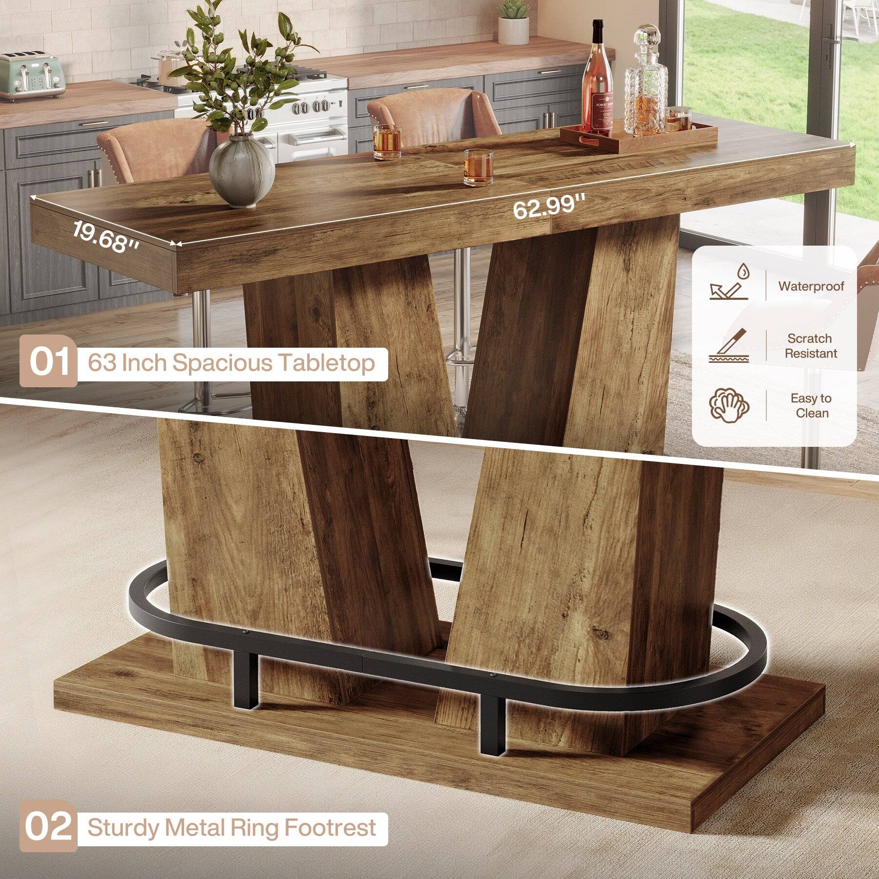 Tribesigns Bar Table with Wood Grain Finish and Rectangular Top for ...