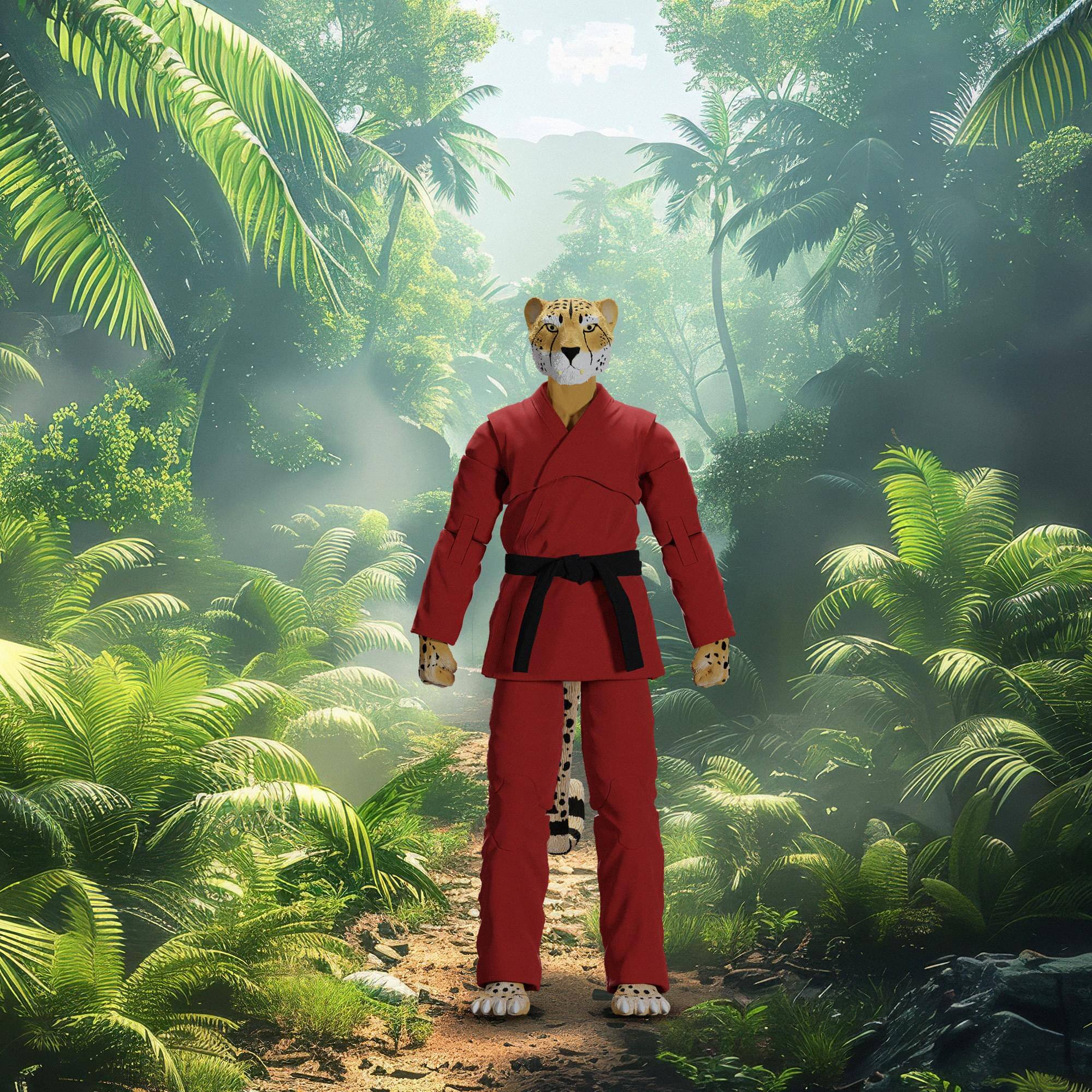 Alt View 2. Icon Heroes - Zoo Jitsu Fighters 6 Inch Action Figure | Chico the Cheetah with Red Gi - Red.
