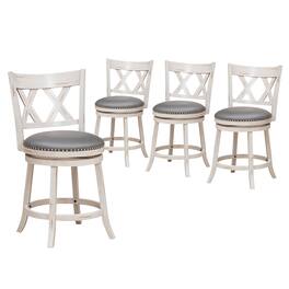 Gymax - 25.5'' Swivel Bar Stools Set of 4 Solid Wood Stools w/ X-shaped Backrests Antique White & Gray - Antique White, Gray