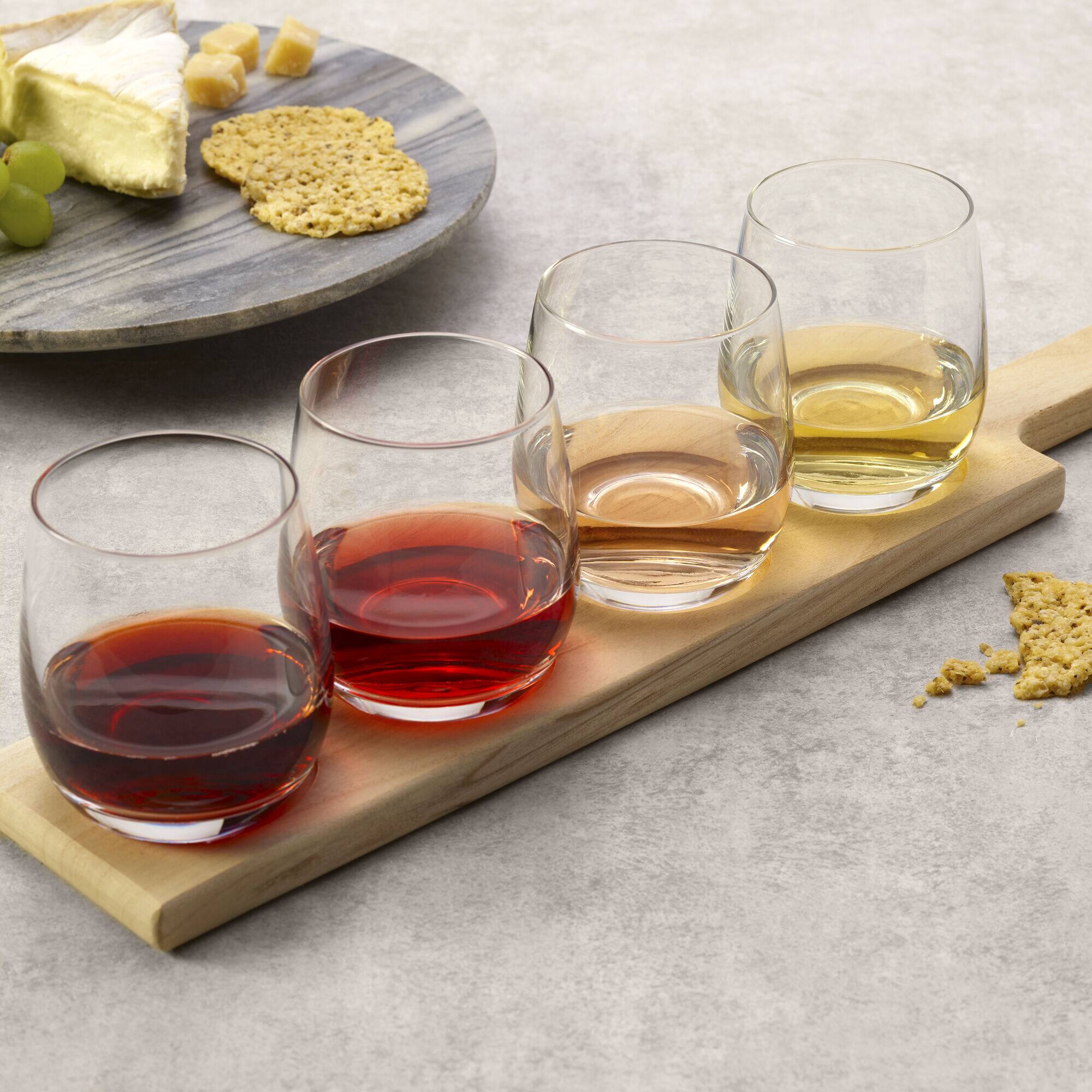Back. Houdini - 5-Piece Wine Flight Tasting Board - Clear glass and natural wood.