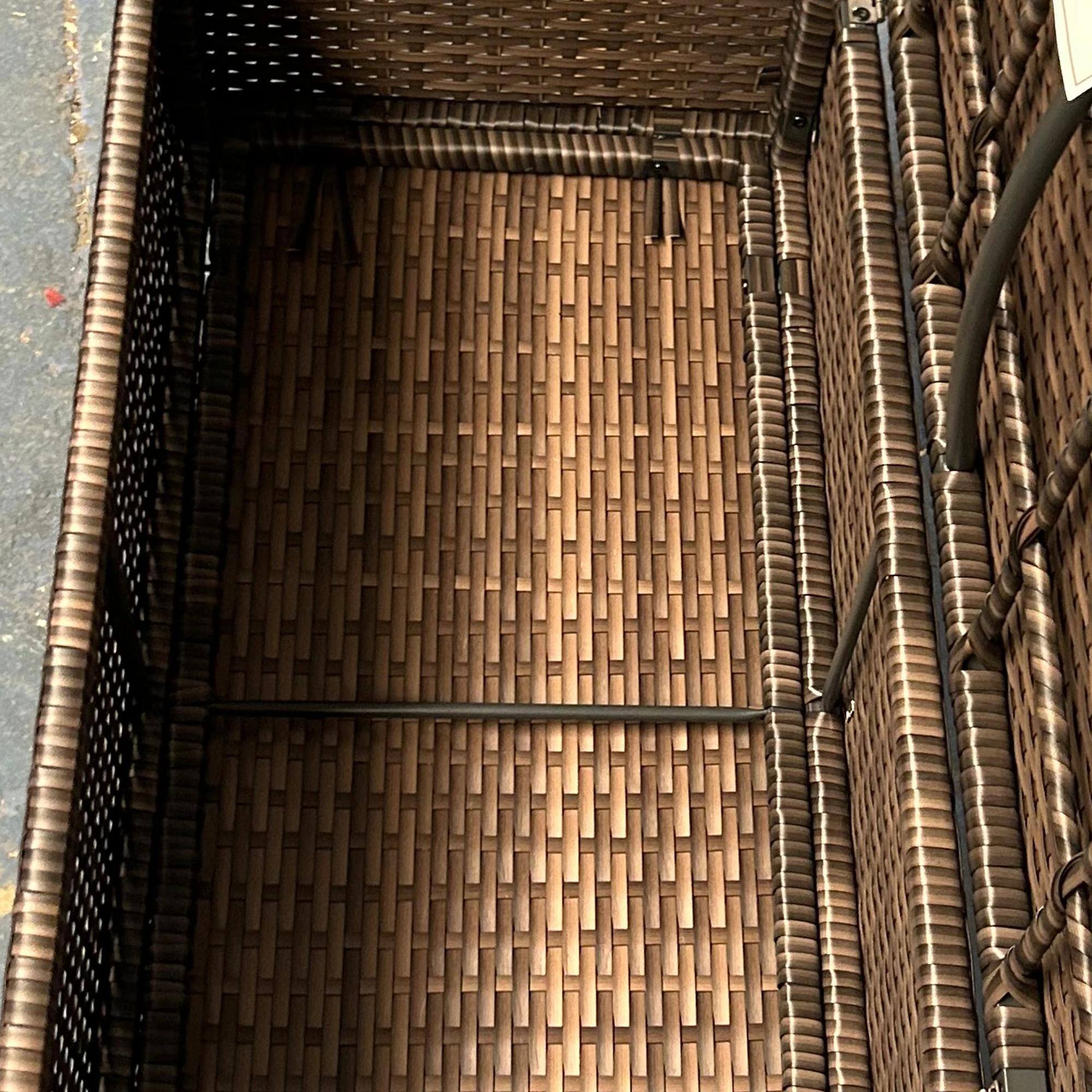 Back. Resenkos - Resenkos 2-in-1 Rattan Bench, Dark Blue Storage Box with Cushion, 29 Gal,Outdoor Patio Furniture, Space-Saver,Dark Blue - Dark Blue.