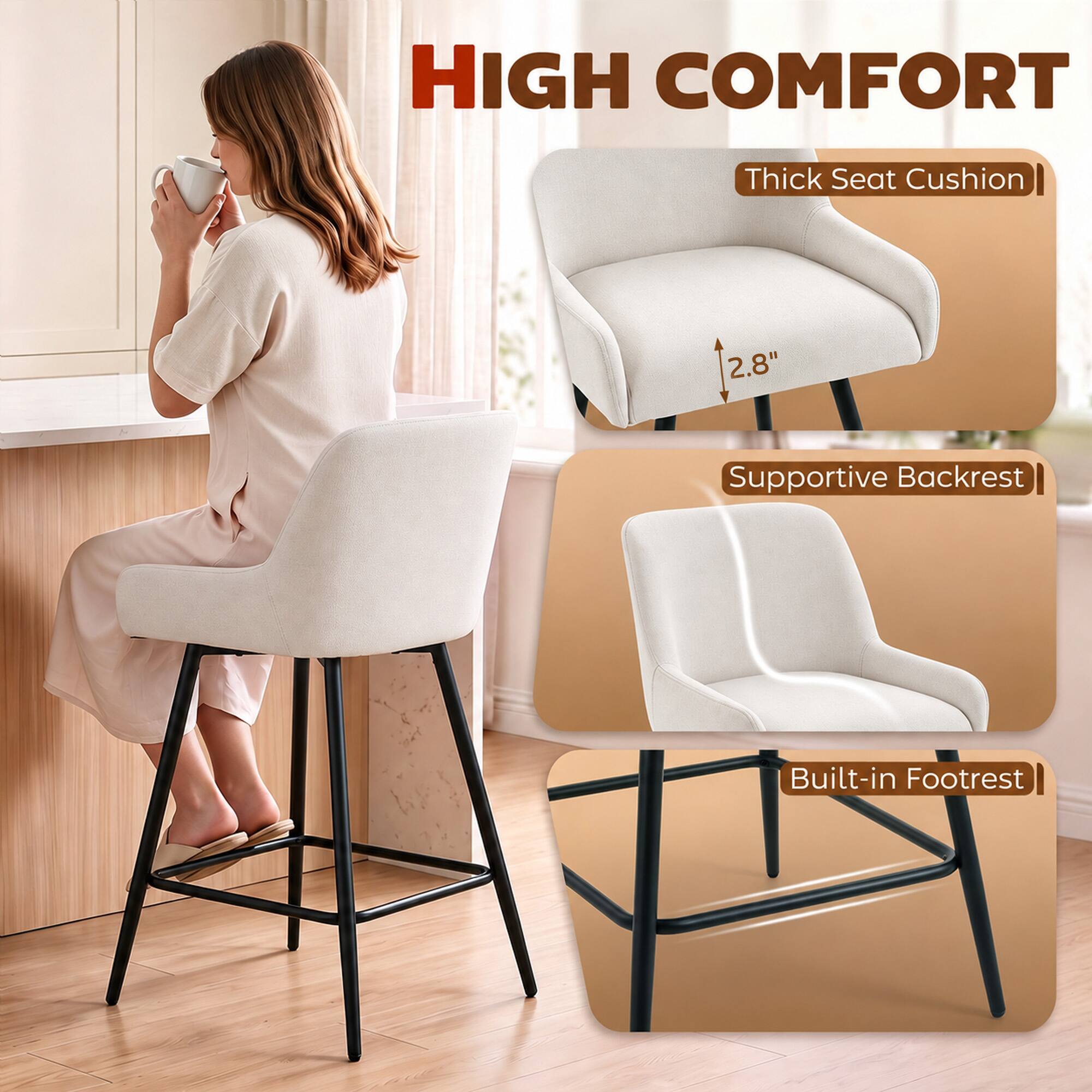 HIGH COMFORT

- Thick Seat Cushion
- Supportive Backrest
- Built-in Footrest