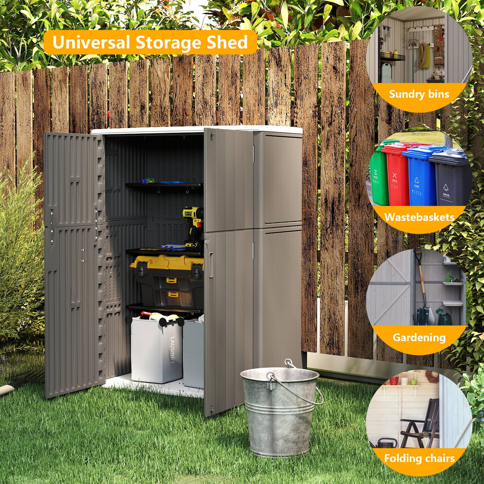 Universal Storage Shed  
- Sundry bins  
- Waste baskets  
- Gardening  
- Folding chairs