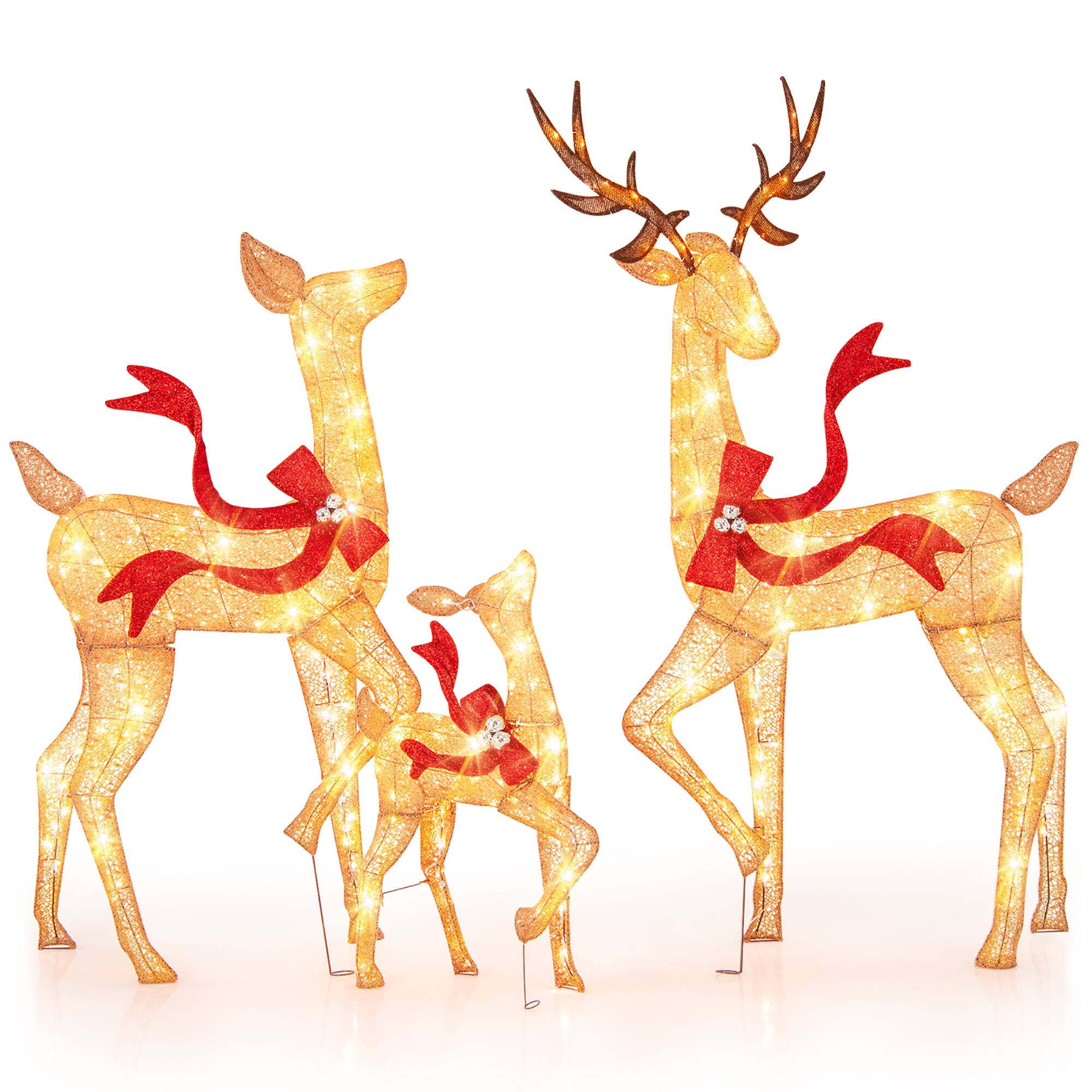 Alt View 8. Gymax - Gymax 3 PCS Large Lighted Christmas Reindeer Family w/440 LED Lights & Bows Buck - Warm White.