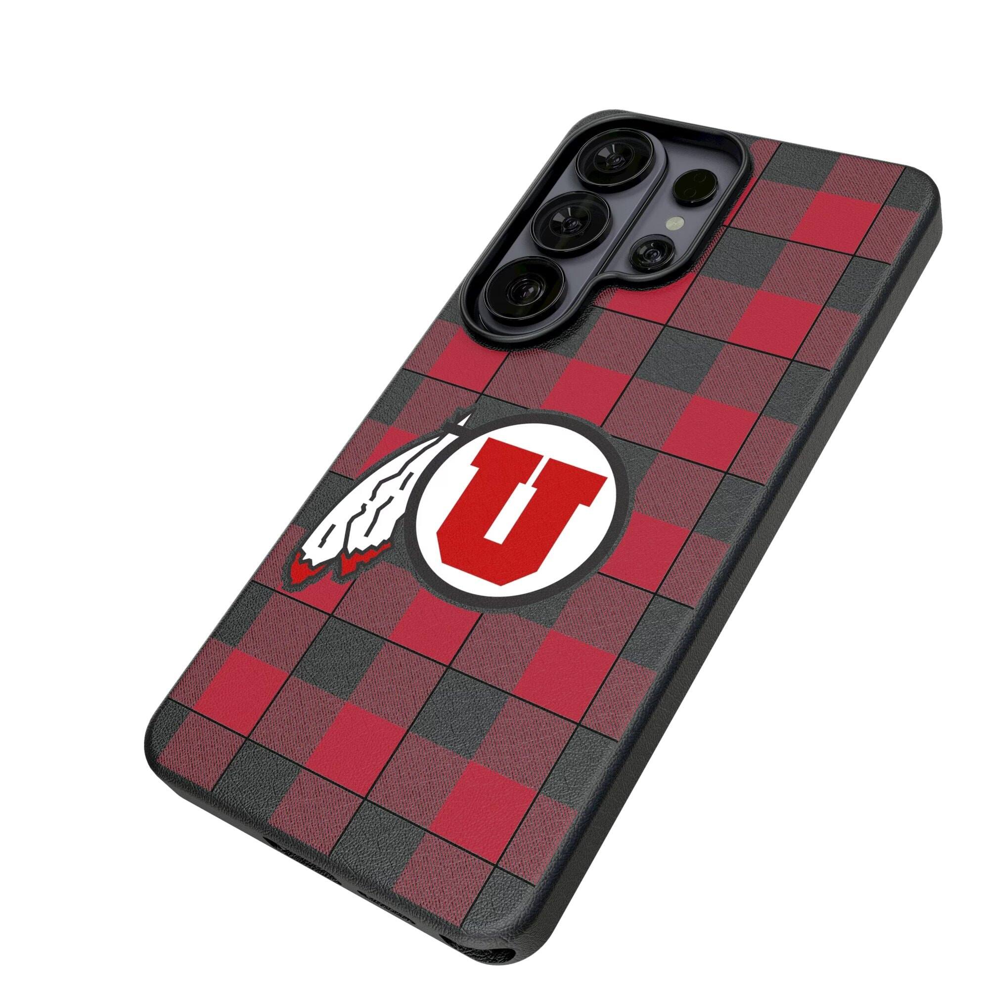Alt View 1. Keyscaper - Utah Utes Plaid Galaxy Magnetic Bump Case - S24 - Black.