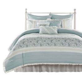 Gracie Mills - Singleton 9-Piece Cotton Percale Comforter Set with Paisley Print - Aqua