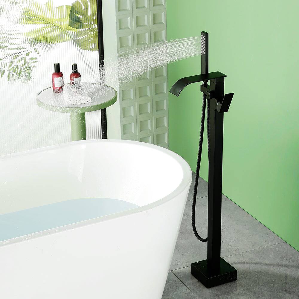 Alt View 3. Boyel Living - Black Bathtub Faucet Dual Function 360 Degrees Rotatable 1.5m SUS304 Hose Independent Handles - Matte Black.