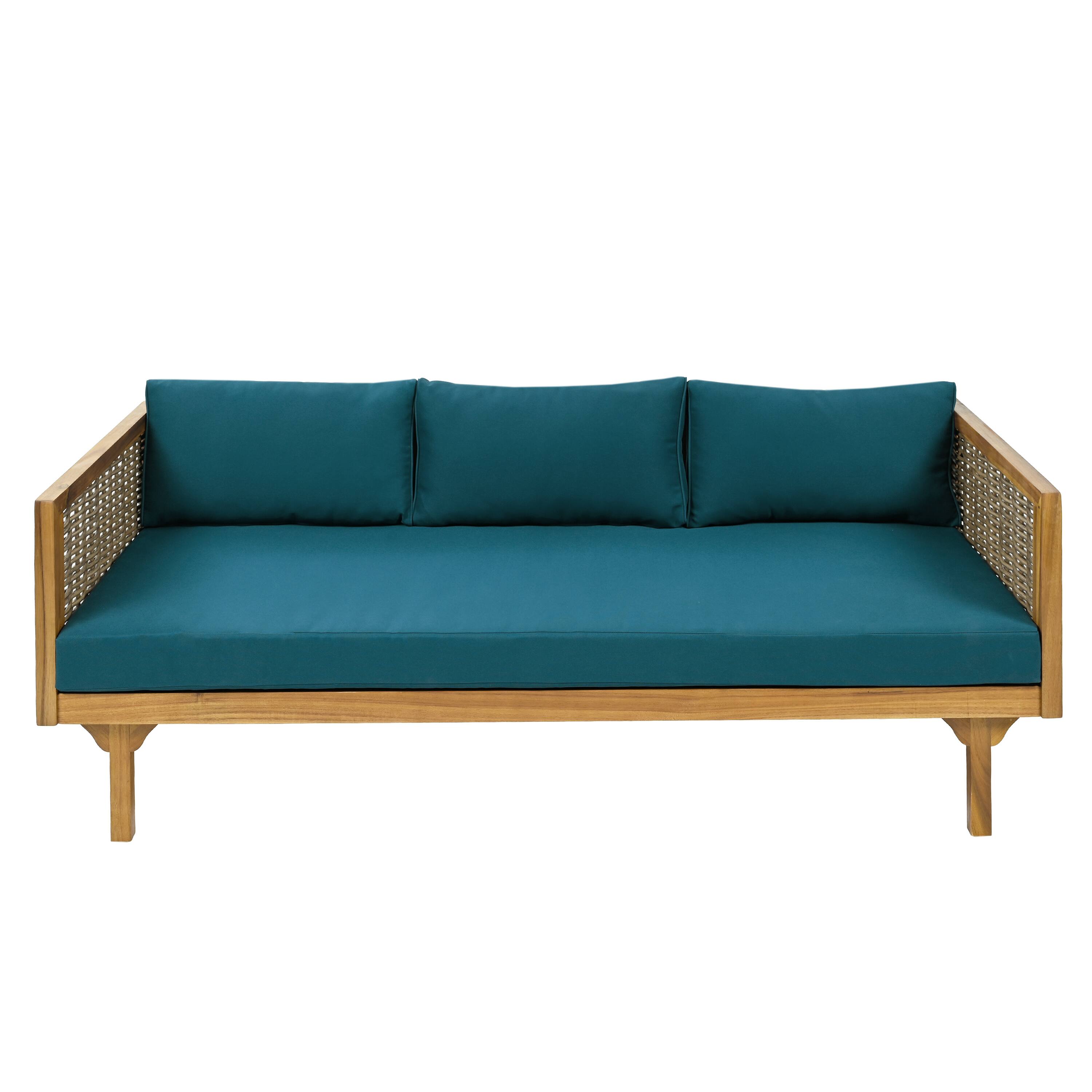 Alt View 6. Siljoy - All Weather Wicker Patio Set, Outdoor Rattan Sectional w/ Thick Dark Teal Waterproof Cushions - Teak,Teal.