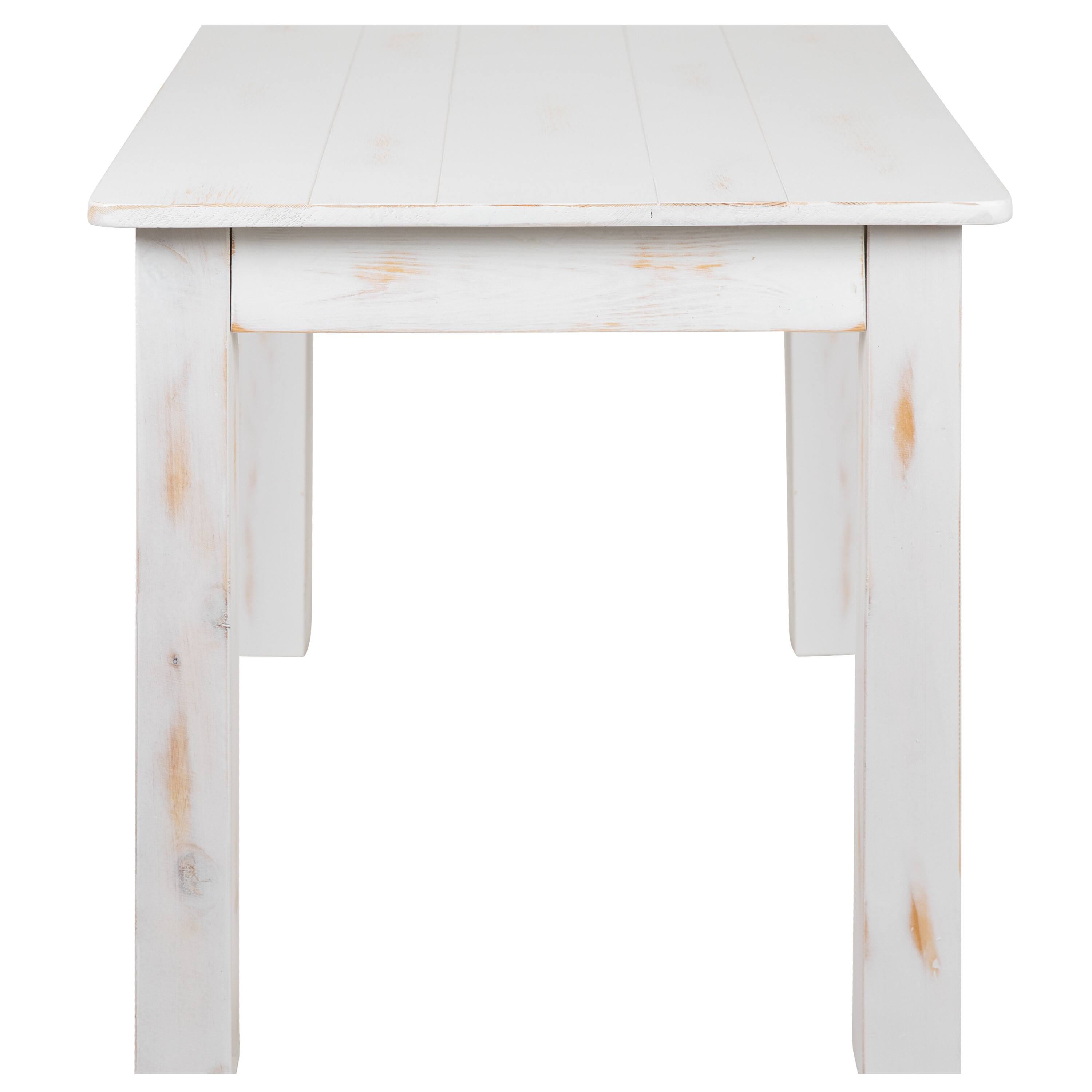 Alt View 5. Emma + Oliver - 46" x 30" Rectangular Antique Rustic Solid Pine Farm Dining Table - Antique Rustic White.