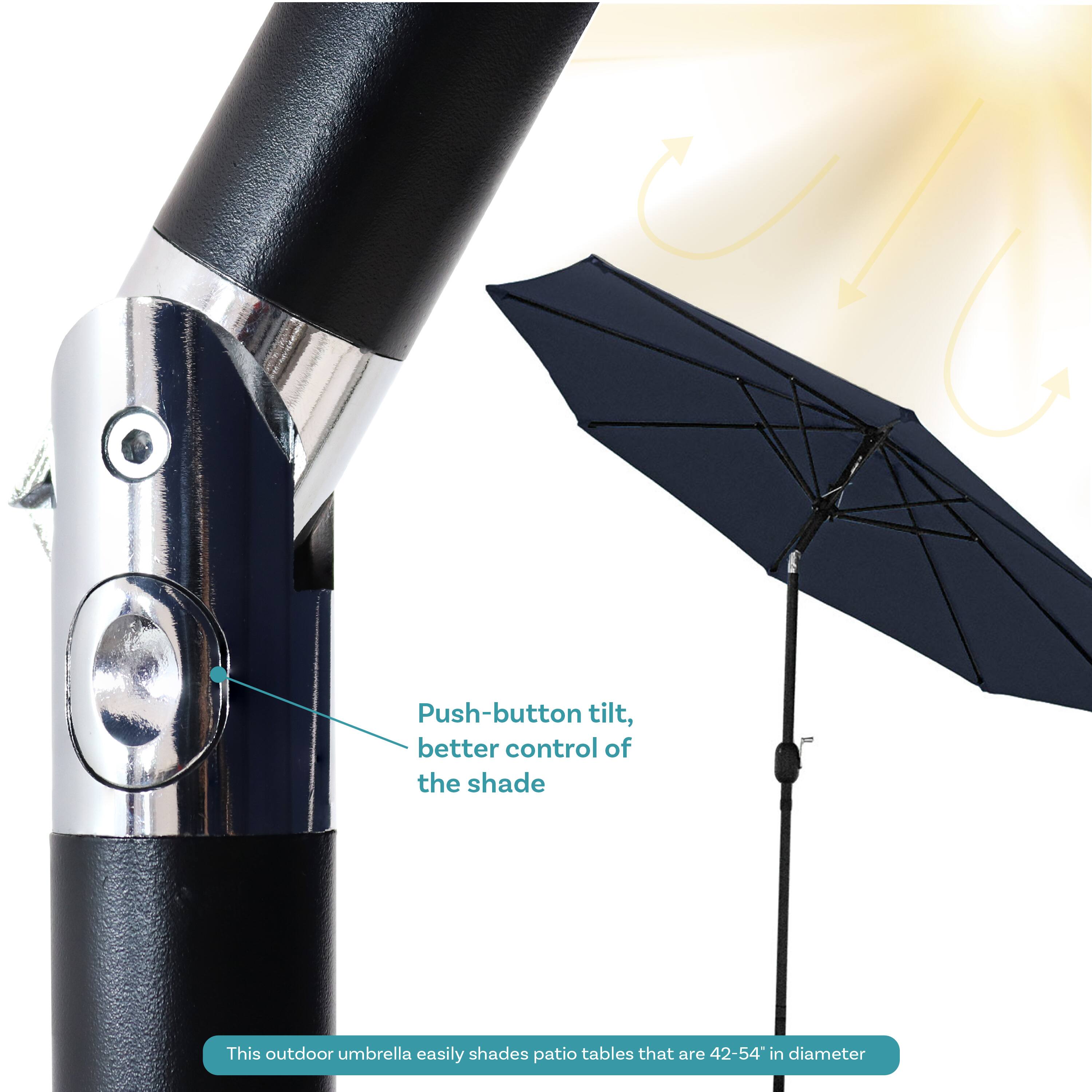 Push-button tilt, better control of the shade

This outdoor umbrella easily shades patio tables that are 42-54" in diameter