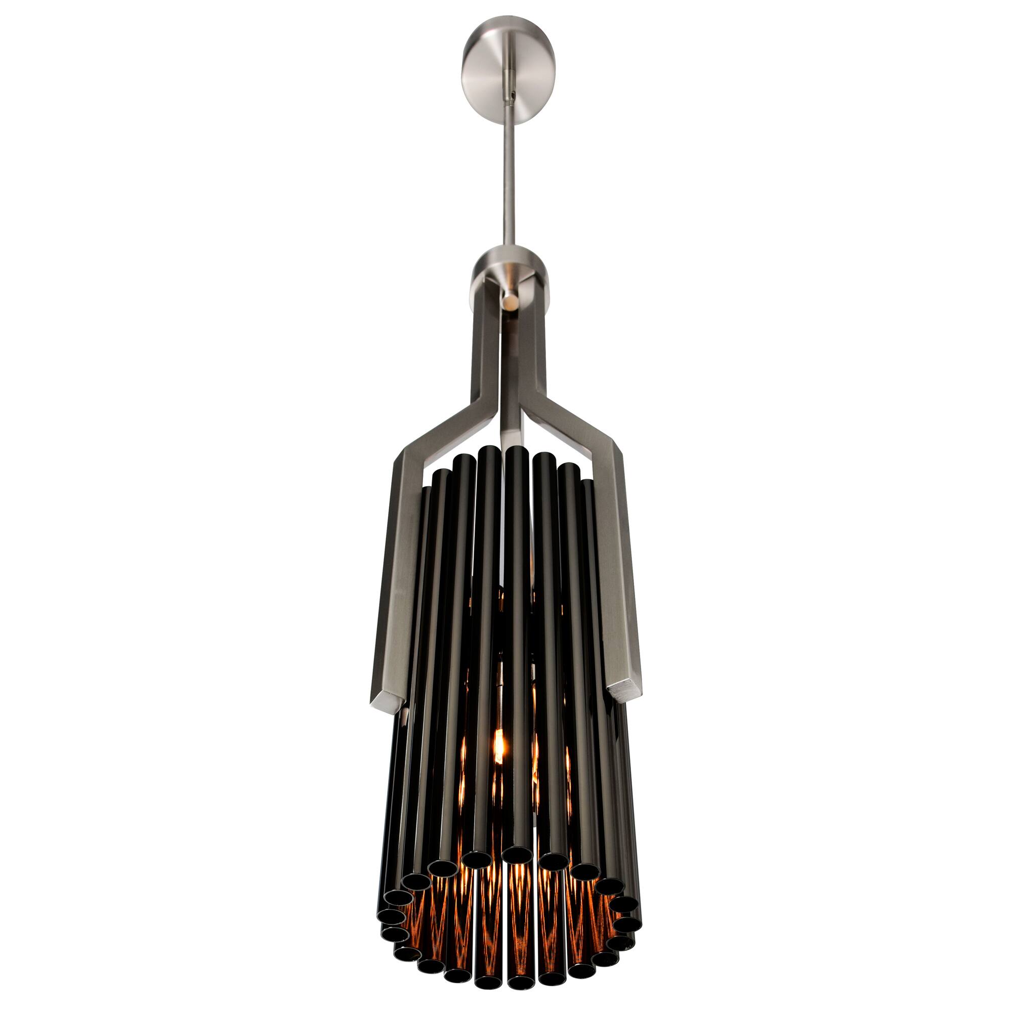 Left. CWI Lighting - Fermont 6 Light Satin Nickel and Pearl Black Mini Pendant - Satin Nickel & Pearl Black.