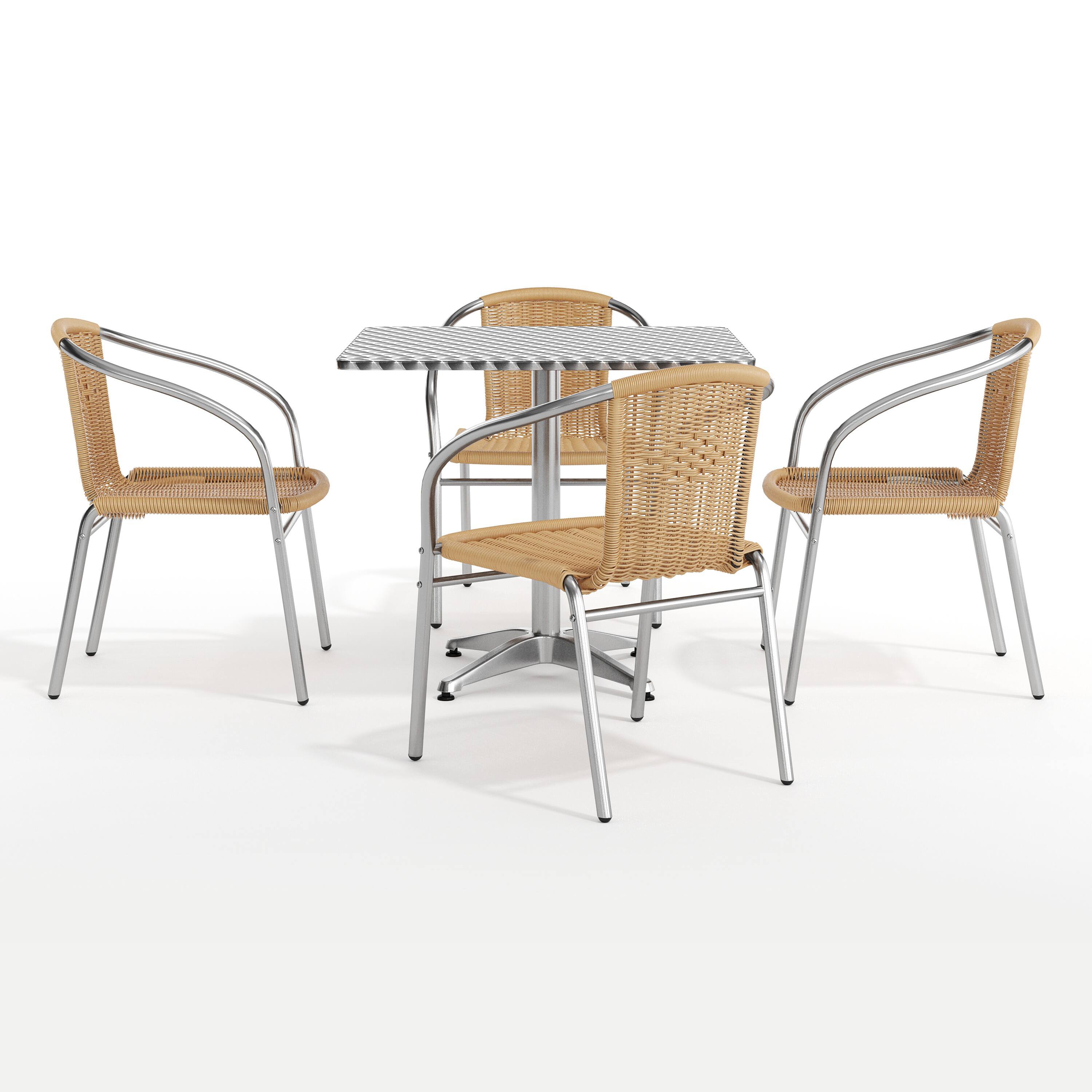 Alt View 10. Emma + Oliver - 31.5" Square Aluminum Garden Patio Table Set with 4 Rattan Chairs - Beige.
