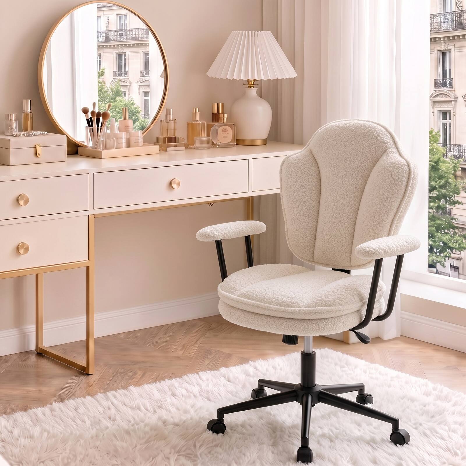 Alt View 3. Pinmoco - Ergonomic Office Chair with Padded Armrests and High Back, Adjustable Swivel Computer Chair for Home Office - White.