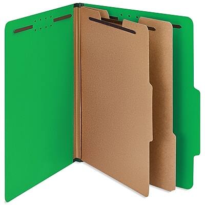 Front. Staples - 100% Recycled Heavy Duty Classification Folder, 2-Dividers, 2" Expansion, Letter Size, Green, 10/Box - Green.