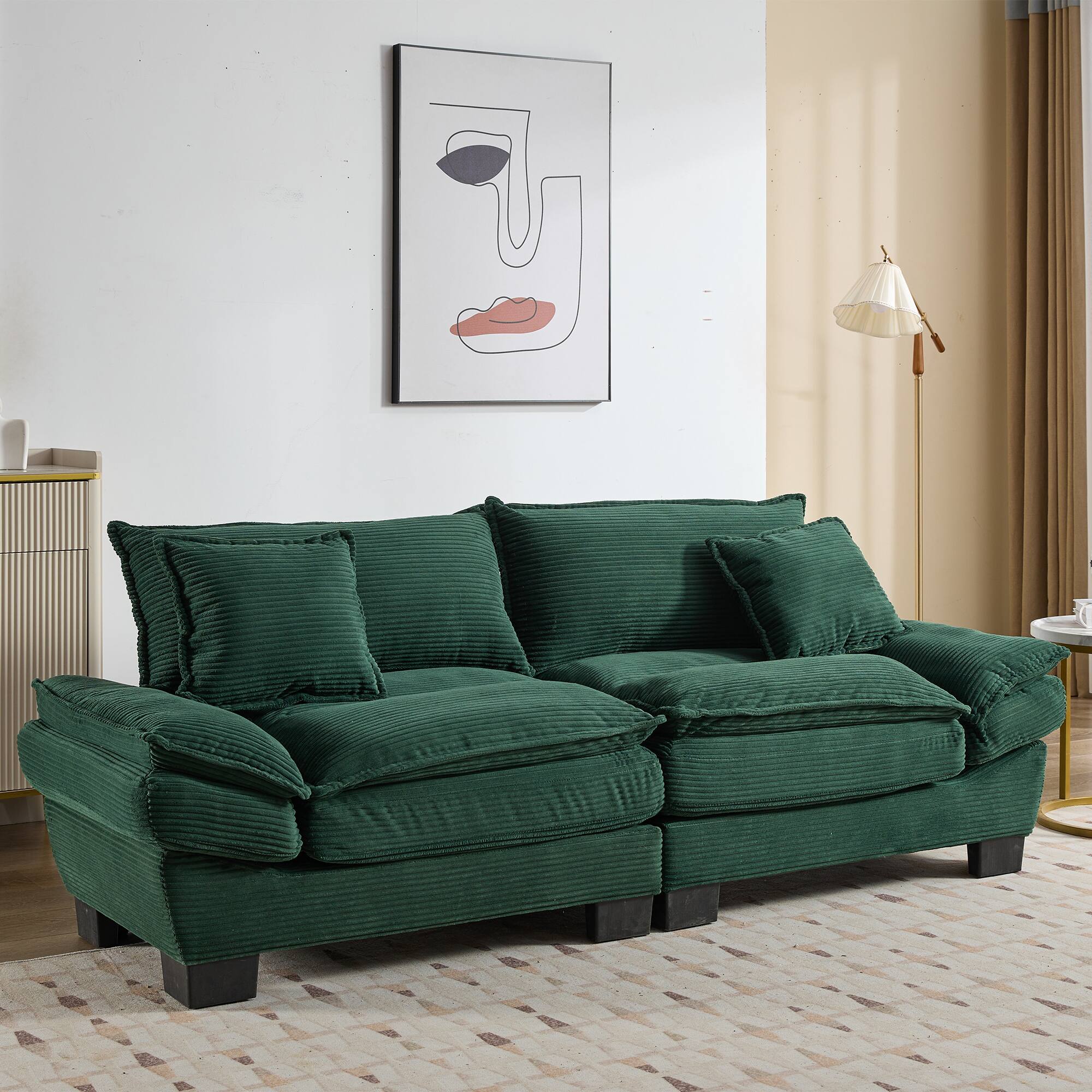 Alt View 8. Tiramisubest - Corduroy Couch Loveseat Sofa with Pillows,Comfy Upholstered Deep Seat Sofa for Bedroom,Living Room,Office-Green - Green.