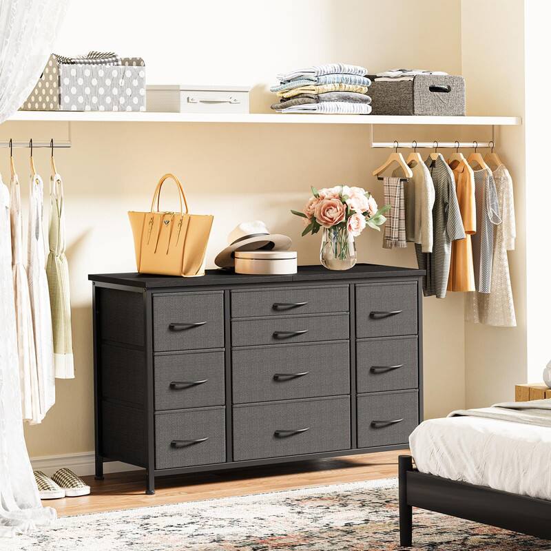 Alt View 5. GARVEE - 10 Drawer Dresser for Bedroom, TV Stand for 45-55 Inch TV, Charging Station, Storage Chest, Living Room, Gray - Gray.
