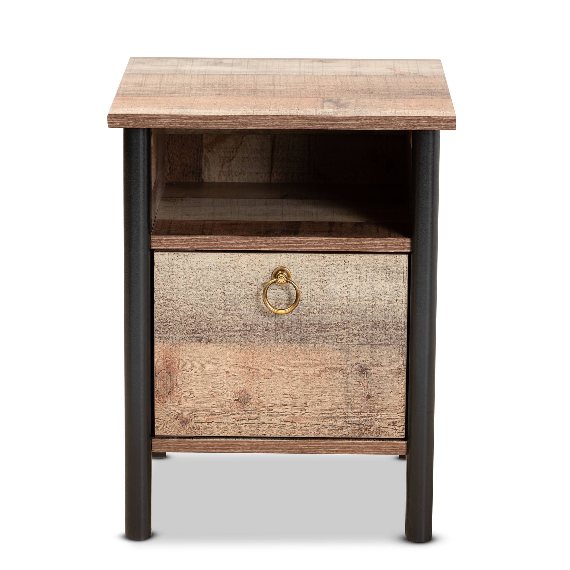 Left. Baxton Studio - Vaughan Modern and Contemporary Rustic Finished Wood Nightstand - Oak Brown/Black.