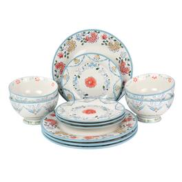 Gibson - Elite Anaya 12 Piece Stoneware Dinnerware Set - White, Blue, Orange