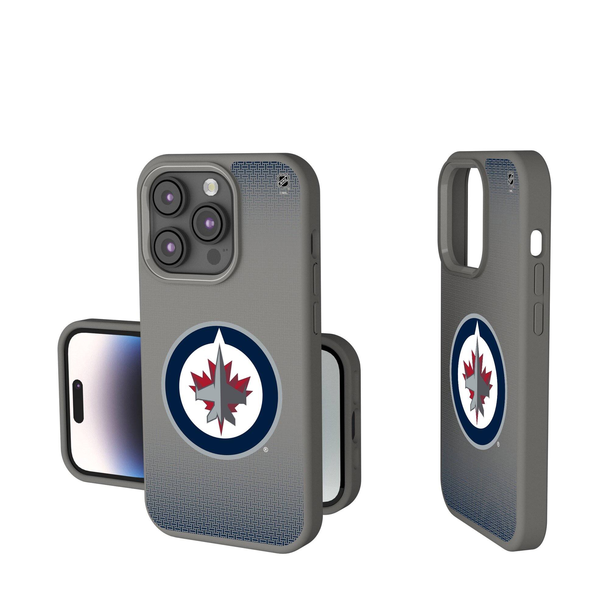 Front. Keyscaper - Winnipeg Jets Linen Logo iPhone Soft Touch Case - 15 Pro - Gray.
