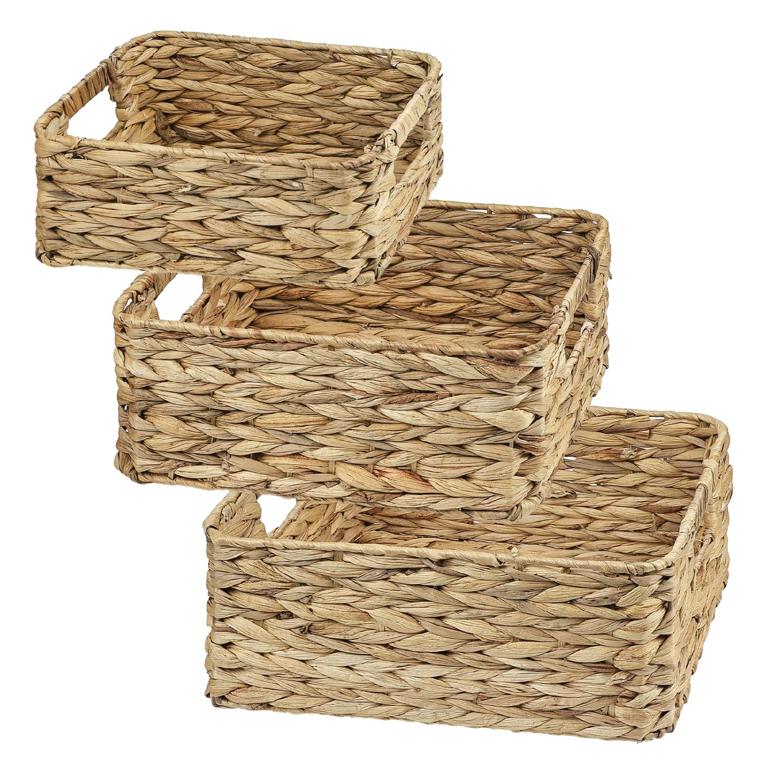 Garnen - Set of 3 Wicker Basket Storage, Woven Basket, Decorative Wicker Baskets Rectangular for Desk Organizer, 11" 13" 14" - Brown