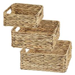 Garnen - Set of 3 Wicker Basket Storage, Woven Basket, Decorative Wicker Baskets Rectangular for Desk Organizer, 11" 13" 14" - Brown