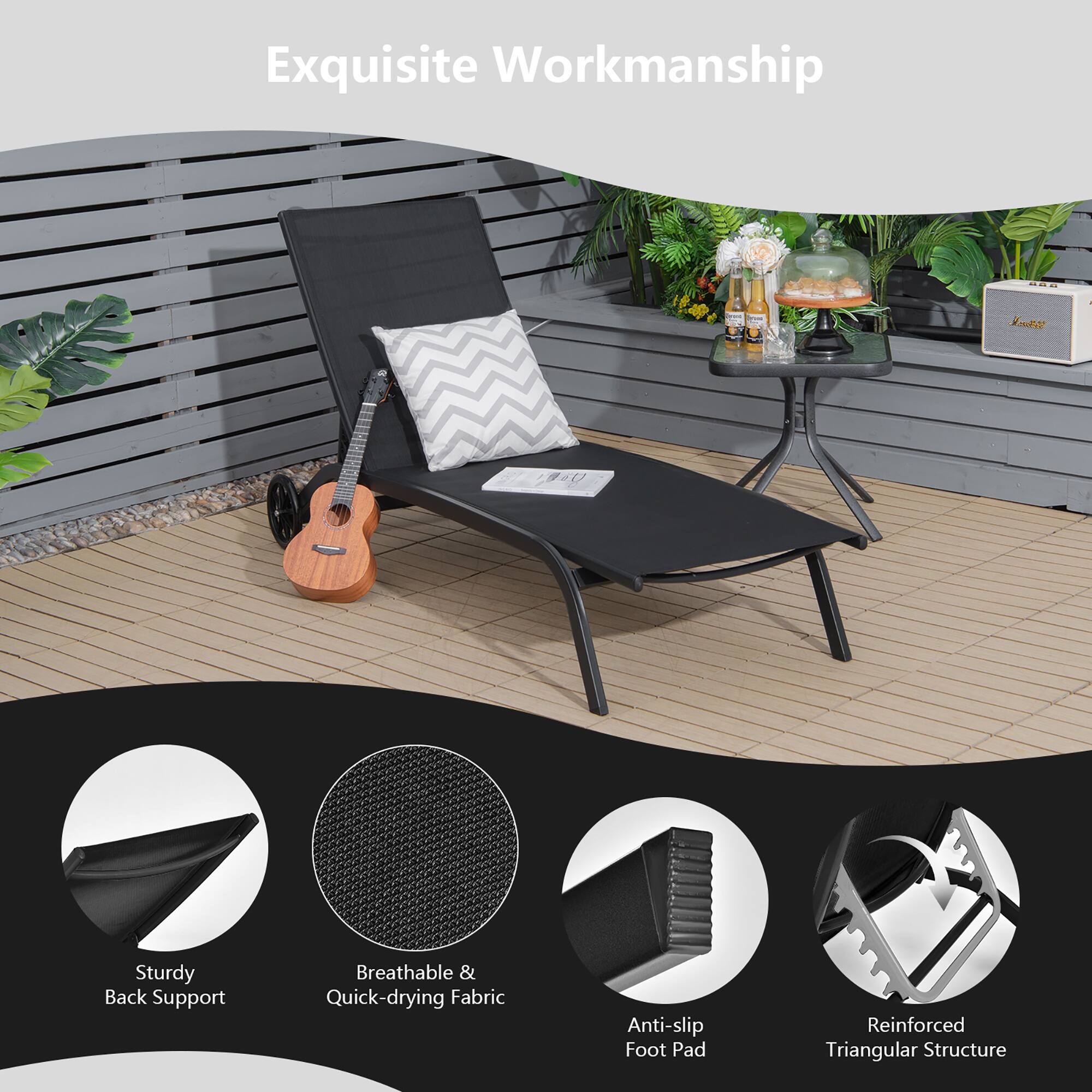 Exquisite Workmanship
Sturdy Back Support
Breathable & Quick-drying Fabric
Anti-slip Foot Pad
Reinforced Triangular Structure