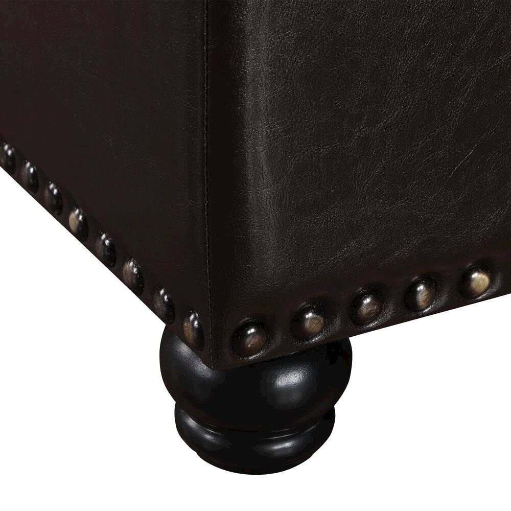 Alt View 4. FurniFact - Storage Ottoman Footrest Chair in Brown Faux Leather - Espresso Faux Leather.