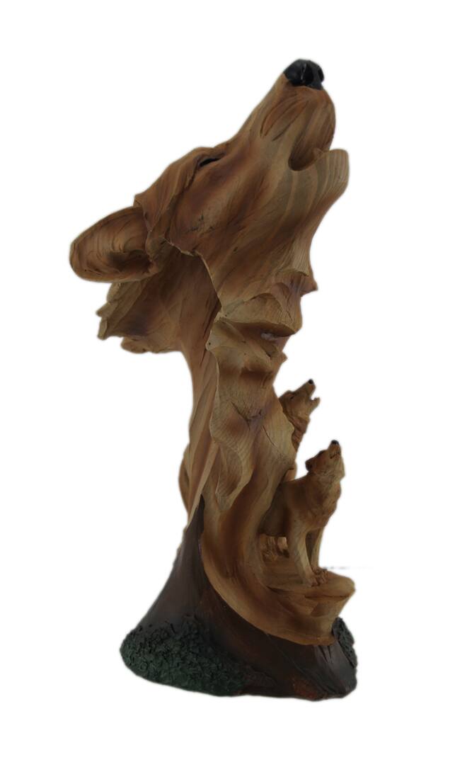 Alt View 1. Zeckos - Carved Wood Look Howling Wolf Couple Figural Statue - Brown.