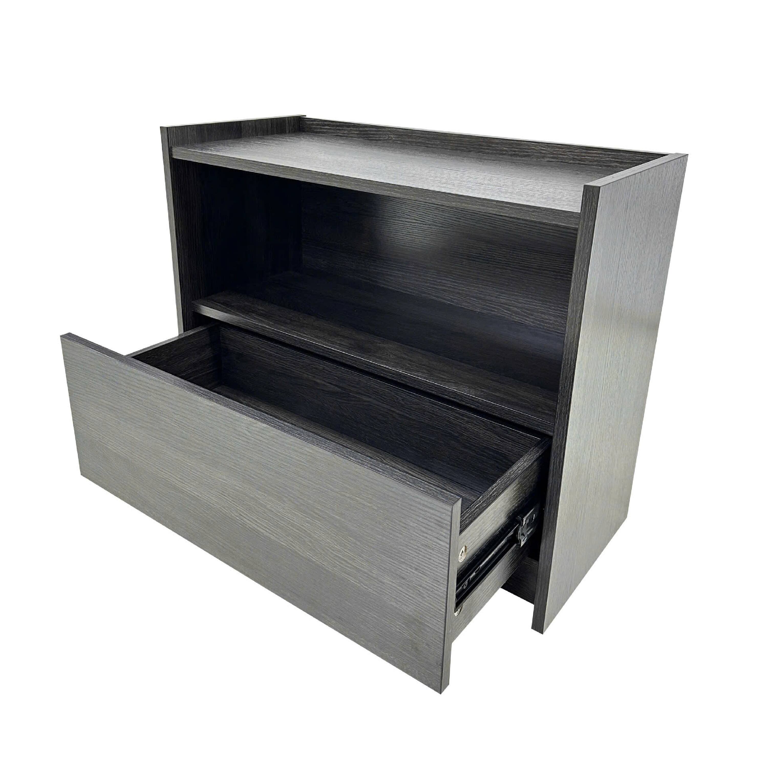 Angle. Manhattan Lane - Roby Nightstand, Raised Border Top, Storage Shelf and Drawer - Dark Gray.