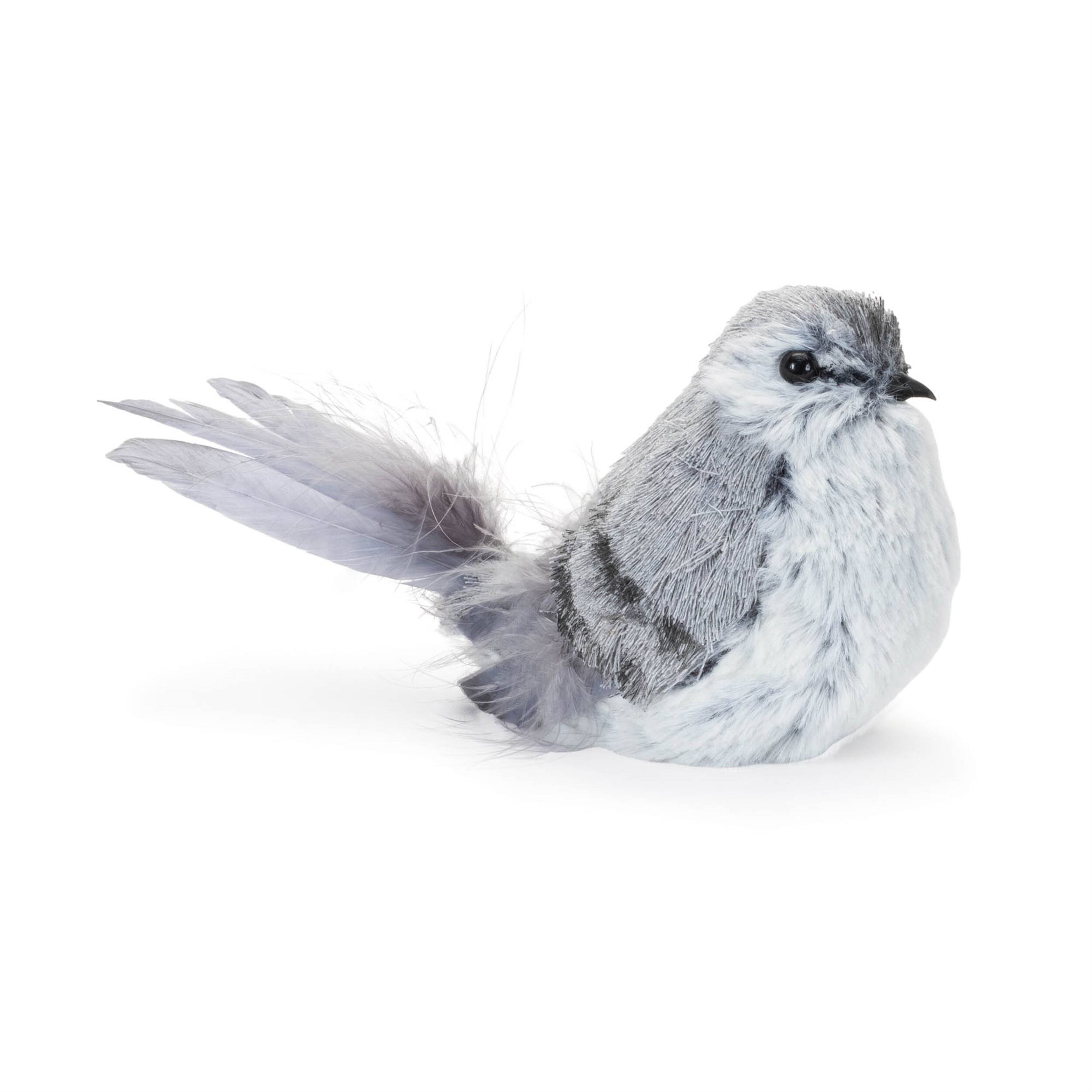 Angle. BreeBe - Feathered Bird Shelf Sitter (Set of 12) - Gray.