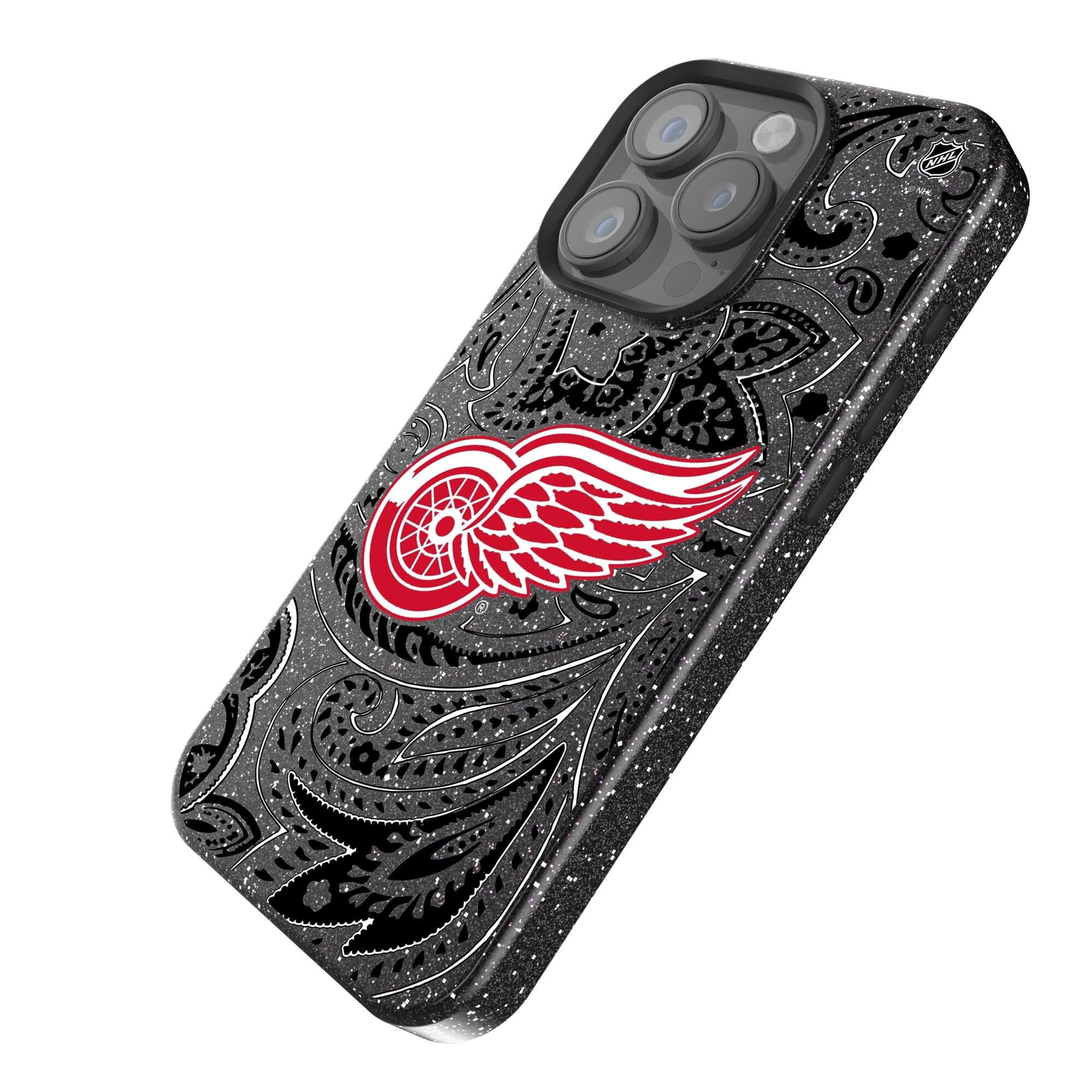 Alt View 1. Keyscaper - Black Detroit Red Wings Paisley Bling iPhone Case - 16 Pro Max - Black.
