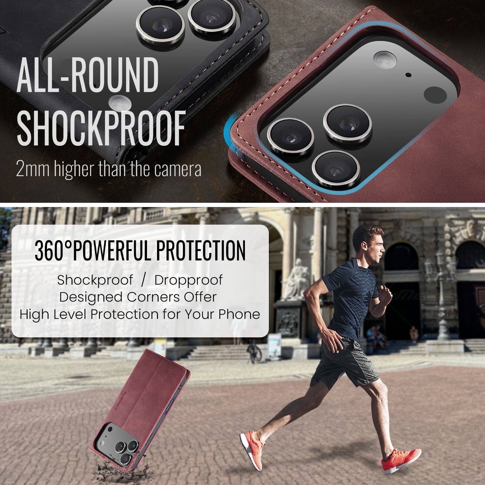 ALL-ROUND SHOCKPROOF  
2mm higher than the camera  

360° POWERFUL PROTECTION  
Shockproof / Dropproof  
Designed Corners Offer High Level Protection for Your Phone