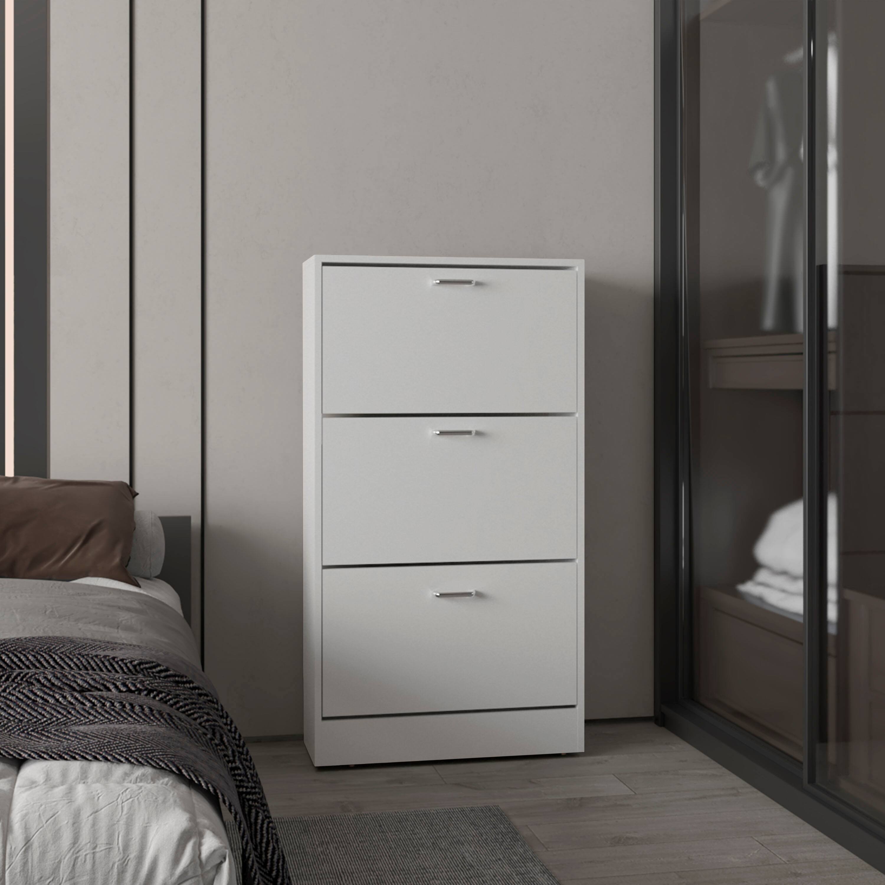 Front. TinyHomie - Shoe Rack 3 Doors 3 Shelves White - White.