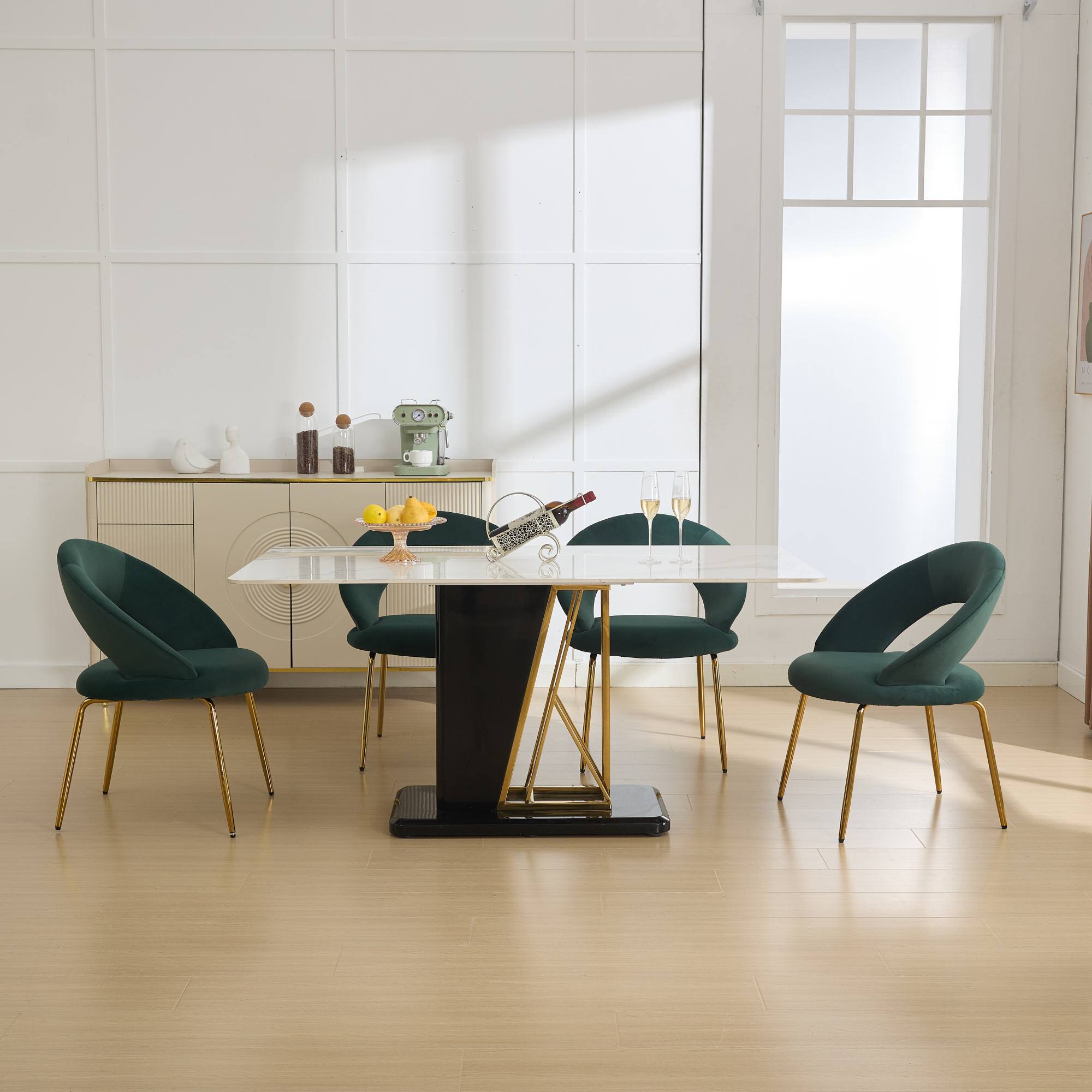 Alt View 4. GOODSILO - Luxury Velvet Dining Chair with Curved Backrest and Elegant Metal Legs for Modern Kitchen or Dining Room - Green.
