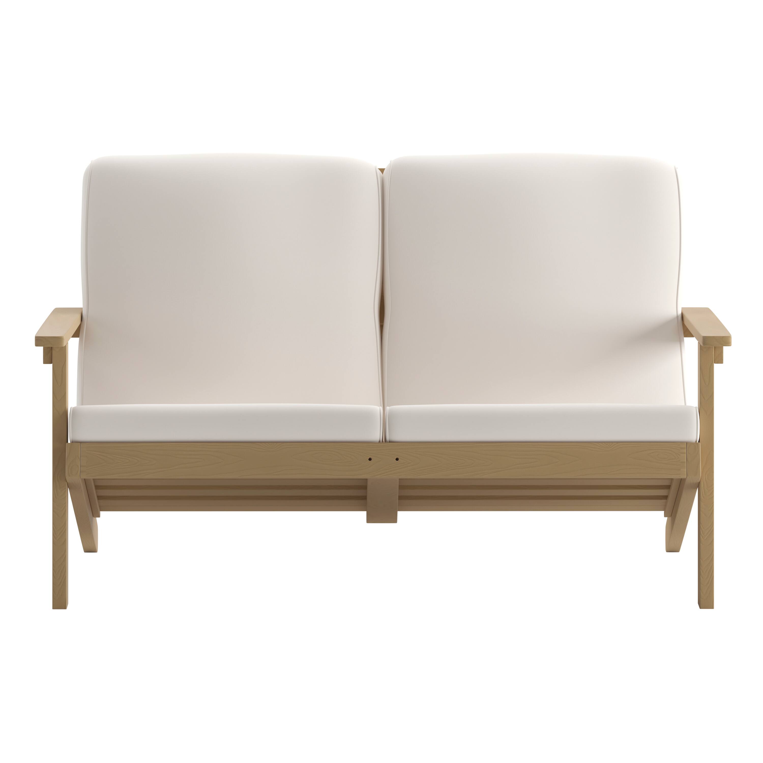 Alt View 9. Emma + Oliver - Hammond All-Weather Polyresin Adirondack Loveseat with Deep Seat and Comfortable Back & Seat Cushions - Cream Cushions/Natural Cedar Frame.