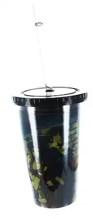 Front. Just Funky - Cowboy Bebop Spike and Fey 16oz Travel Mug - Black.