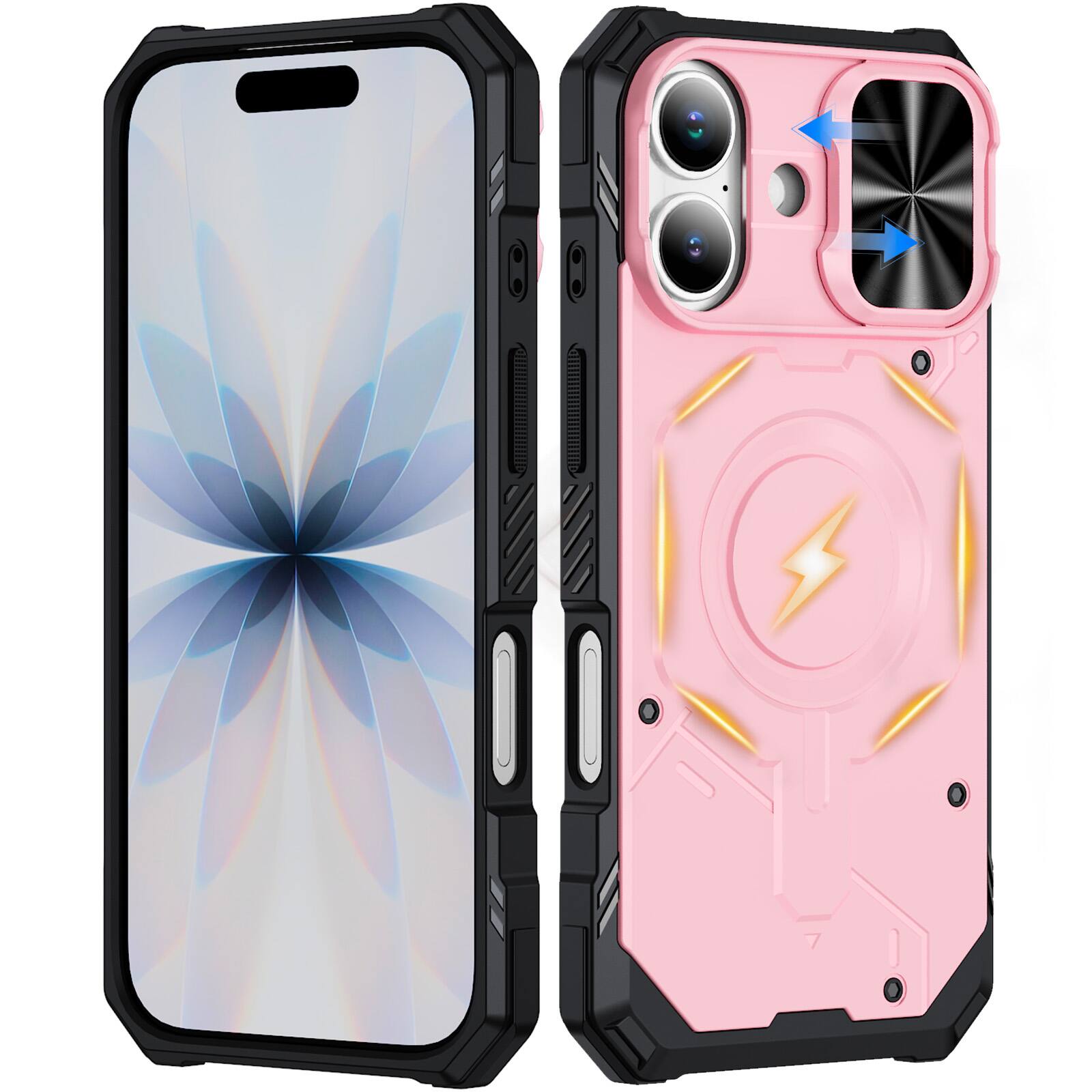 Dteck - Rugged Shockproof Magnetic Hybrid Protective Case for Apple iPhone 17 with Slide Camera Cover, Side Anti-Slip Texture - Pink price history on PriceWatchPro