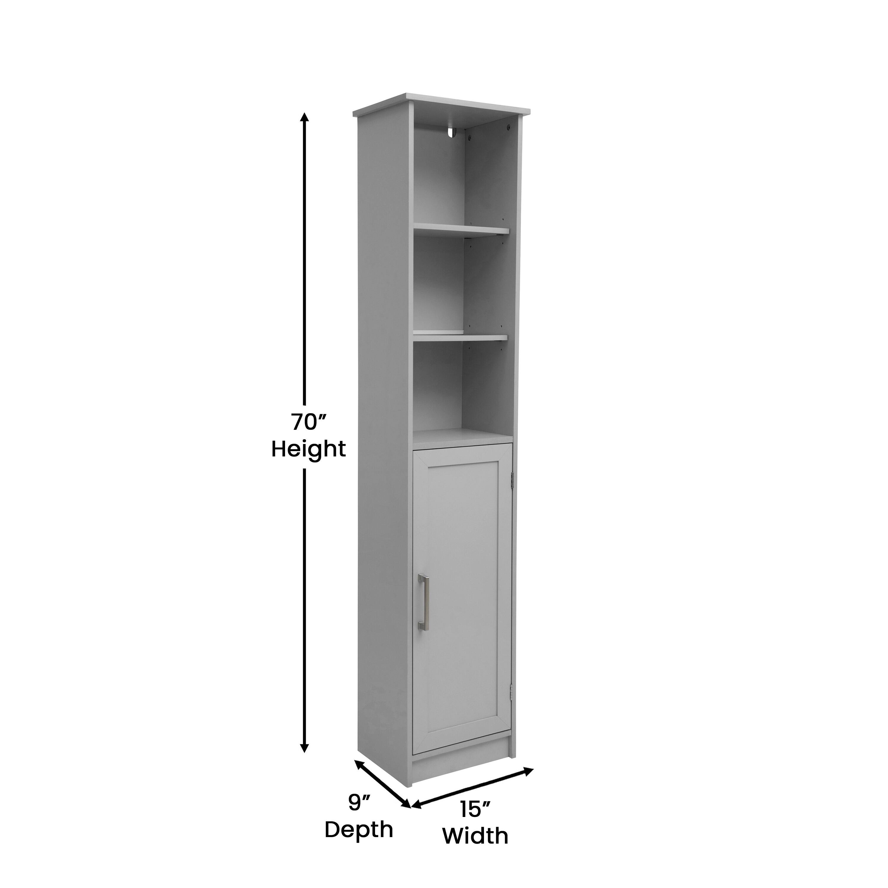 70" Height  
9" Depth  
15" Width