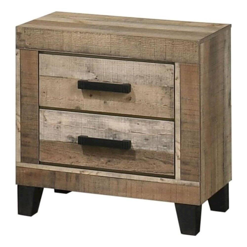 Front. Best Quality Furniture - Weathered Brown Pine 2-Drawers Nightstand - Brown.