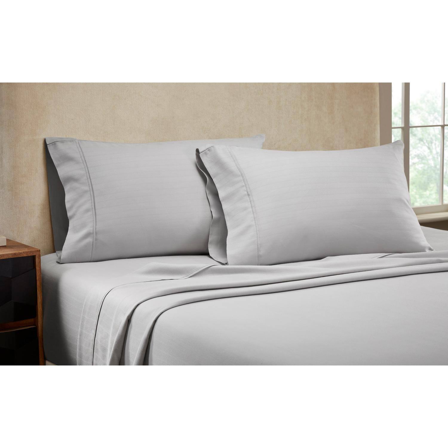 Front. Knightsbridge - Knightsbridge 1000 Thread Count Herringbone Sateen Sheet Set - 4-Piece - Queen 60x80", Silver - Silver.