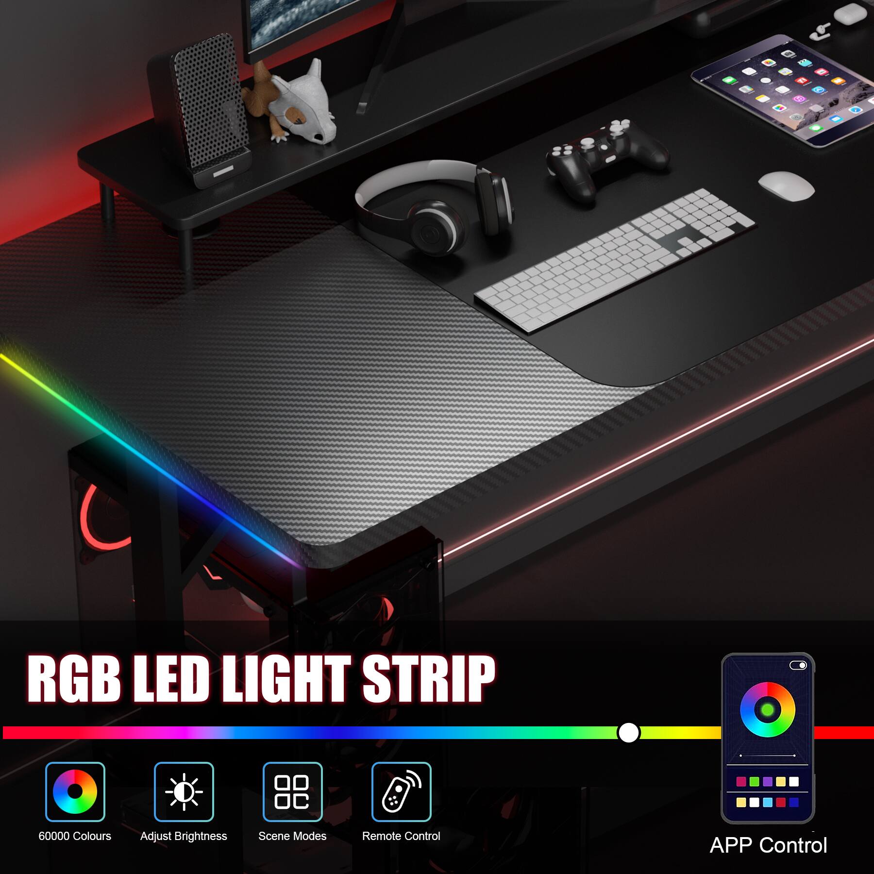 RGB LED LIGHT STRIP

- 60000 Colours
- Adjust Brightness
- Scene Modes
- Remote Control
- APP Control