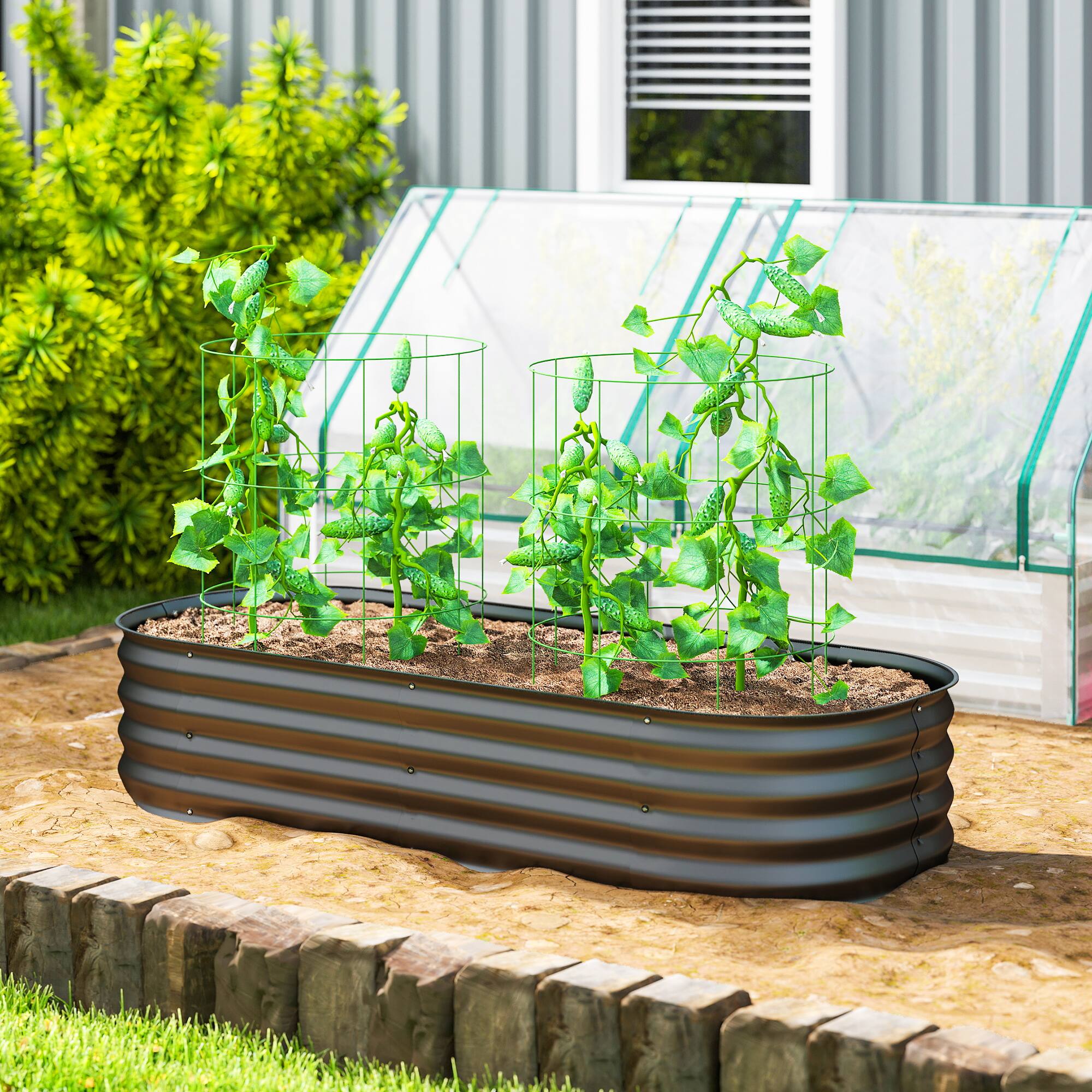 Alt View 1. Outsunny - x 2' x 1' Galvanized Raised Garden Bed Kit, Metal Planter Box with Safety Edging - Dark Gray.