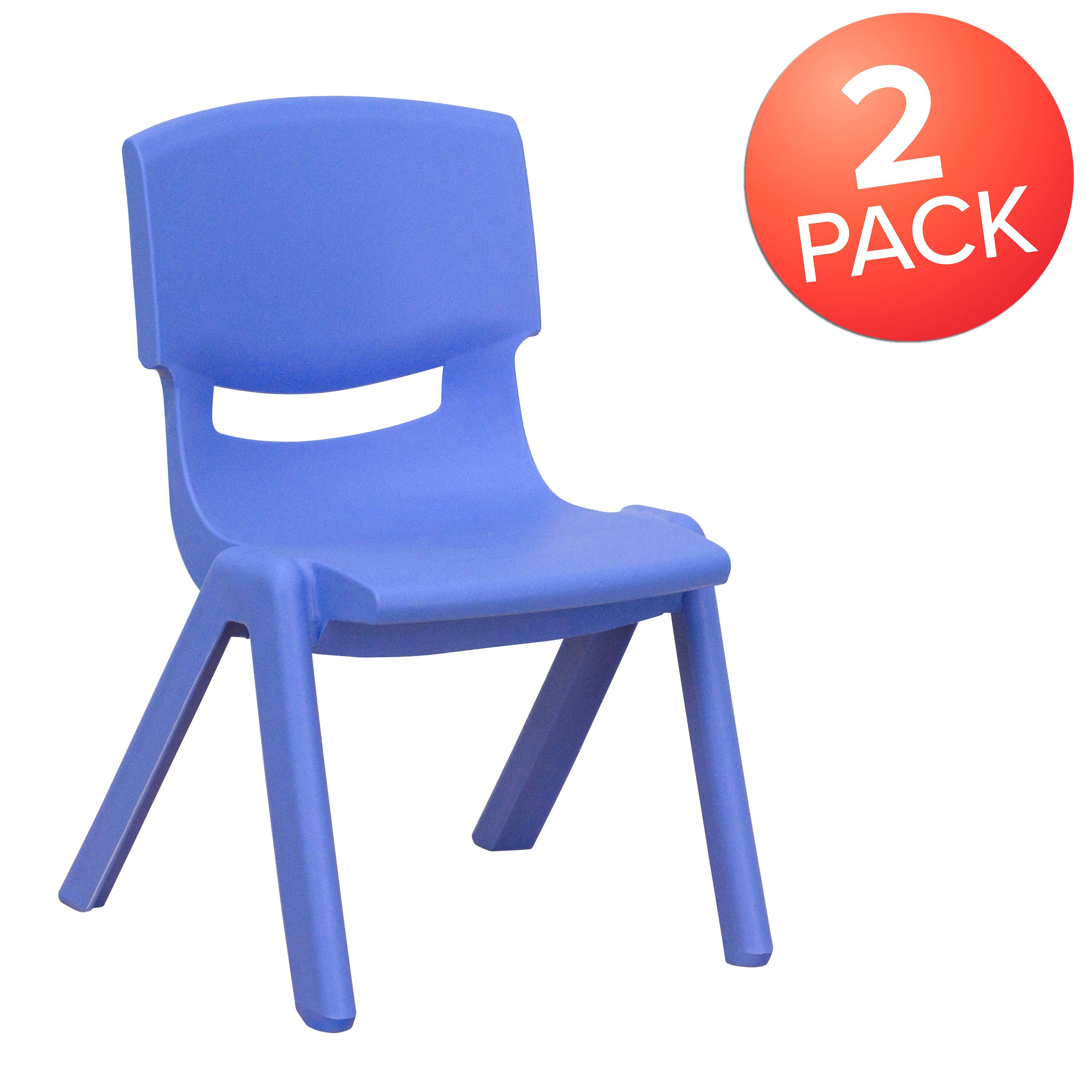 Alt View 1. Emma + Oliver - 2 Pack Plastic Stackable School Chair with 10.5"H Seat, Preschool Chair - Blue.