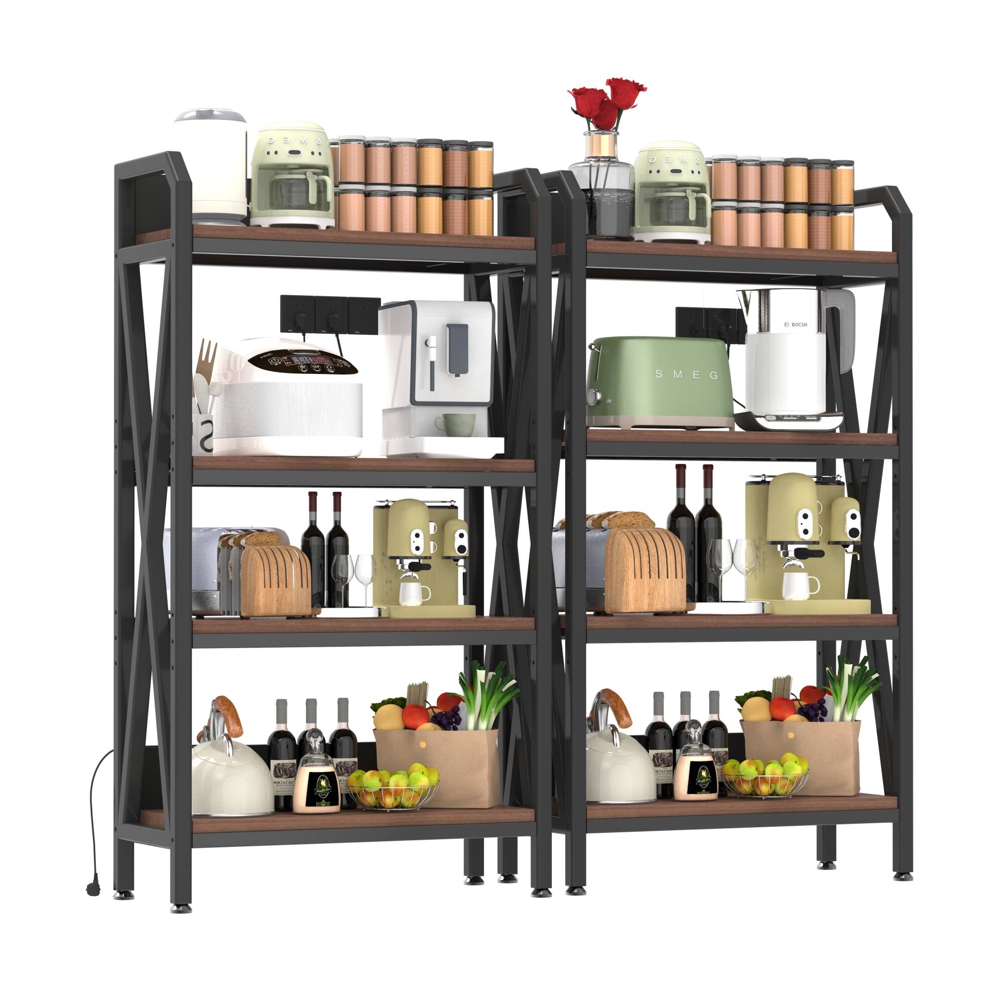 Alt View 1. GOODSILO - 4-Tier Metal and Wood Kitchen Storage Shelf Organizer for Pantry Bathroom Garage Closet - Black+Black Brown.