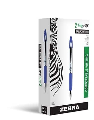 Zebra - Z-Grip Max Retractable Ballpoint Pen, Medium Point, 1.0mm, Dozen (22420) - Blue Ink