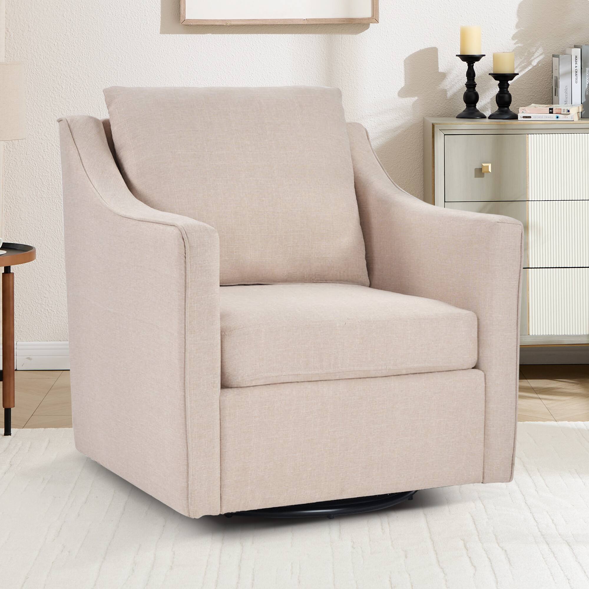 Left. Bestier - Swivel Accent Square Chair with Thick Padded Backrest Cushion, Lounge Reading Chair for Living Room Bedroom - Oatmeal.